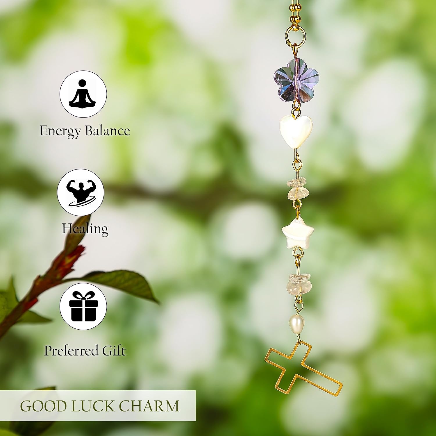 Car Rear View Mirror Accessories Car Hanging Ornament,Christian Cross Unique Rearview Decor Charm Rose Quartz Crystal Beads Cross Swinging Interior Decor,Christian Gifts for Women Men image 2