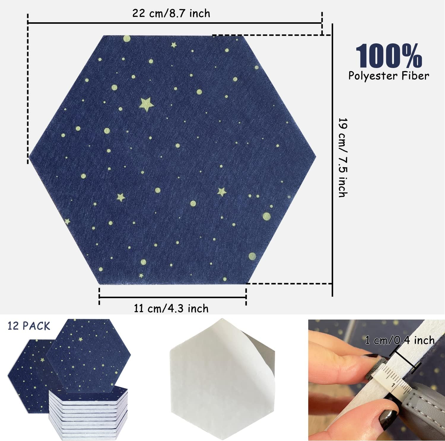 12 Pack Starry Sky Hexagon Acoustic Panels for Soundproofing and Sound Dampening, High Density Blue