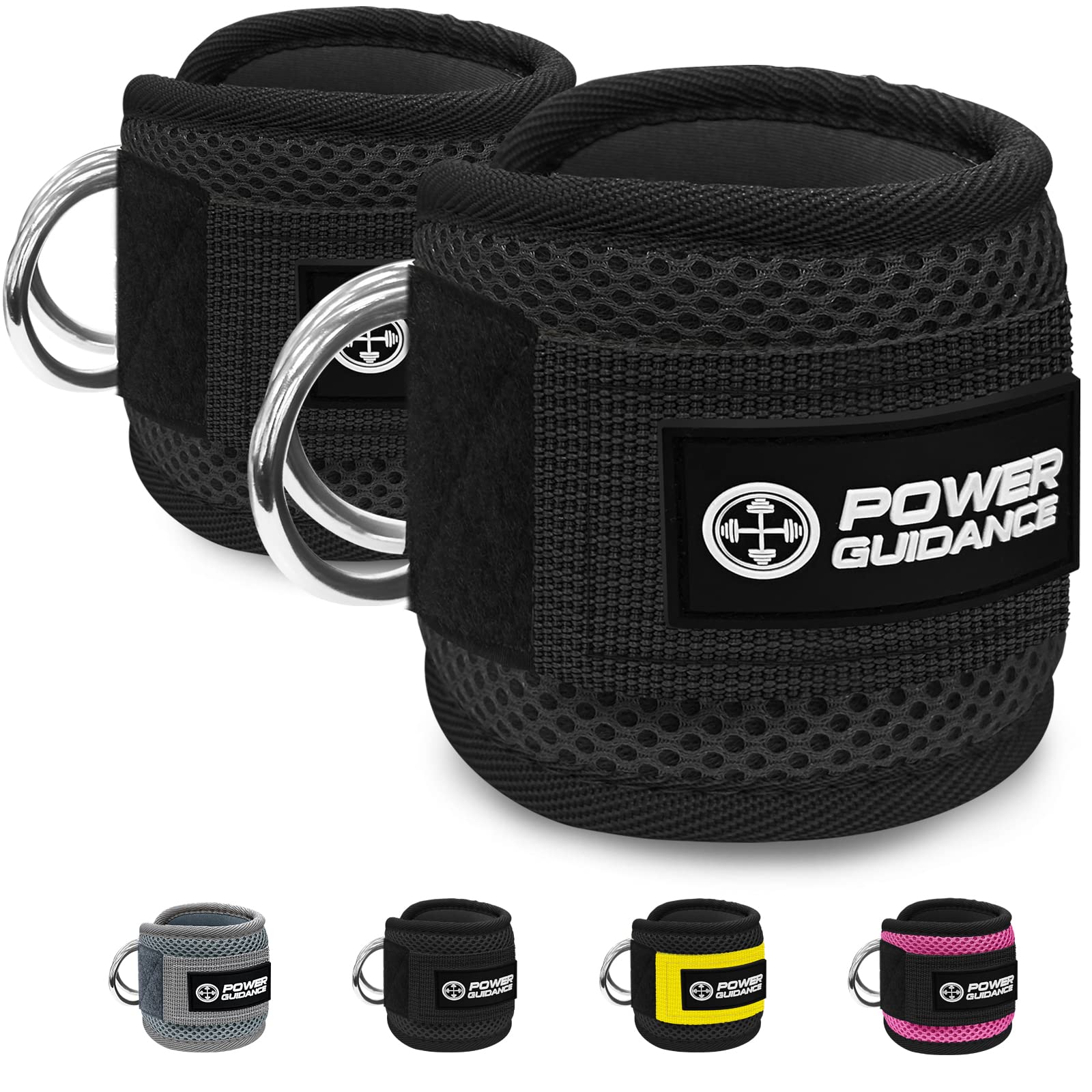 POWER GUIDANCE Ankle Strap for Cable Machine Professional Kickback Ankle Strap for Glute Workouts, Leg Extensions - Adjustable Strap with D-Rings