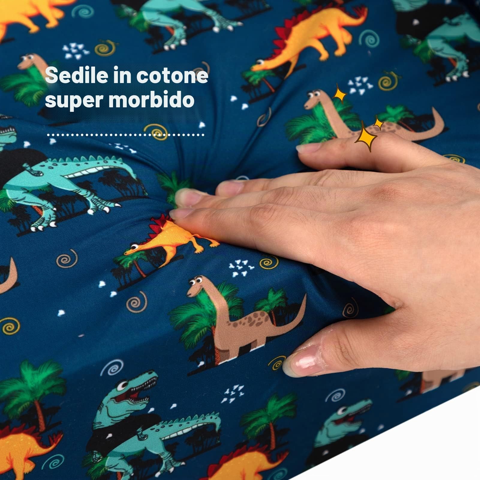 BEJOY - Divano letto pieghevole 2 in 1, poltrona per bambini,, per la cameretta, regalo di compleanno o per la giornata dei bambini, per bambine e bambini, blu marino con dinosauri