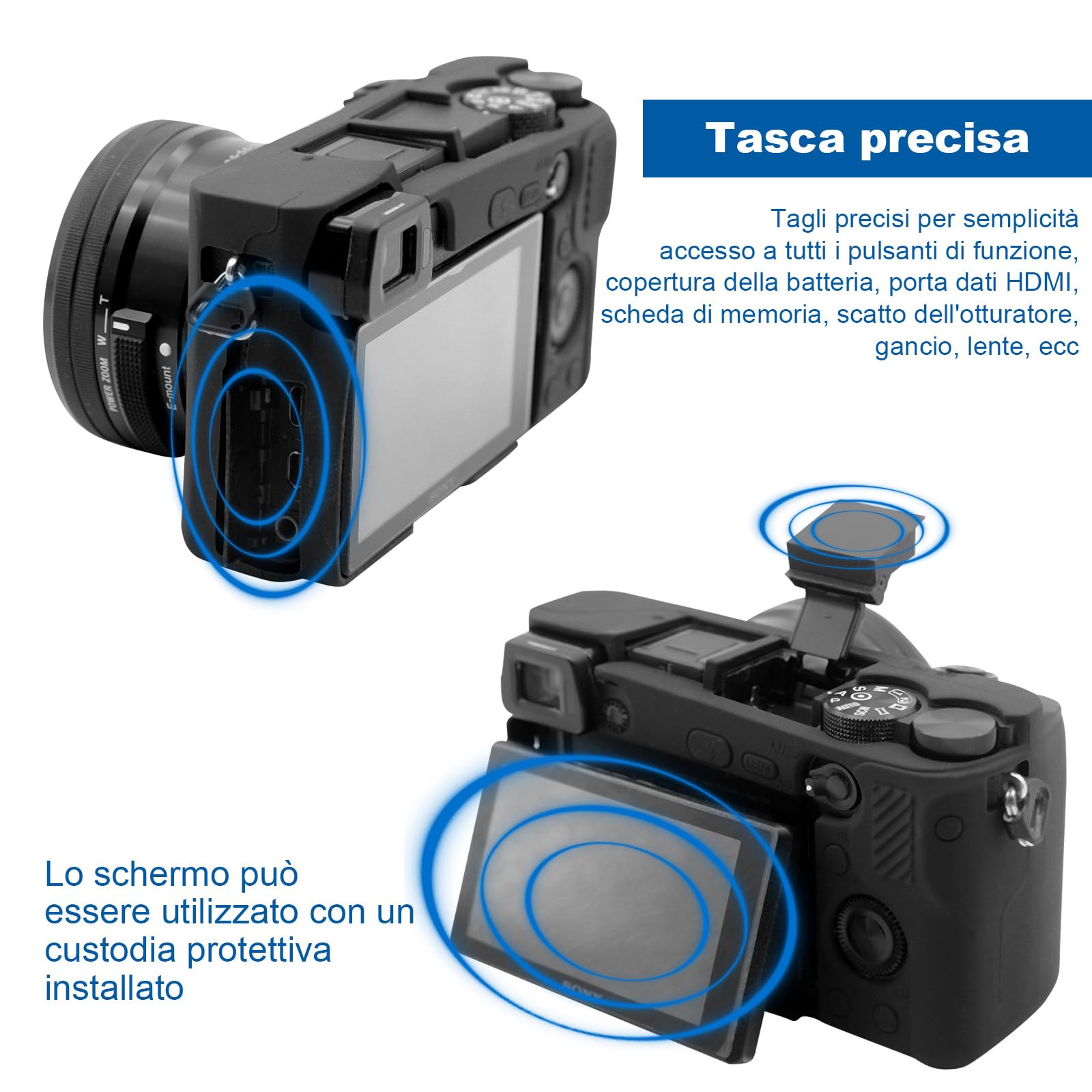 Easy Hood Custodia per Fotocamera Sony Alpha 6400,Antigraffio,Nero | Custodia in Silicone Morbido,Leggera,Protezione da Viaggio