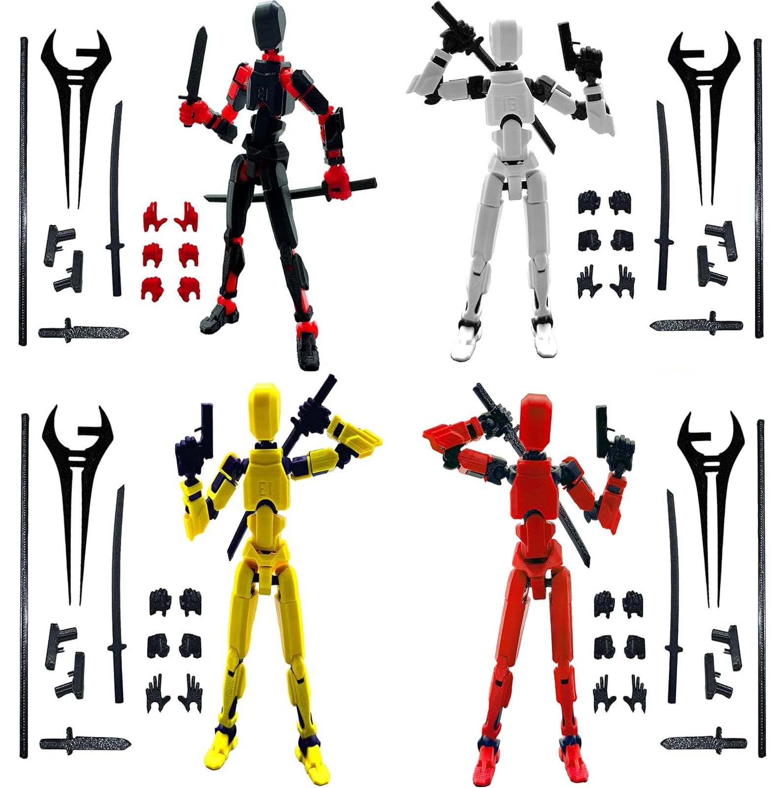 XIALIN T13 Action Figure Set(Assembly Completed) 3D Printed Multi-Jointed Movable Robot Dummy Set with Full Articulation for Stop Motion Animation (4pcsA)