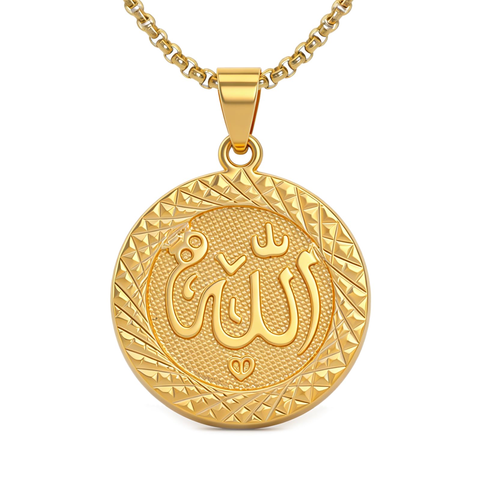 Fashion Plated 18K Gold Allah Pendant Round Necklace,22" Box Chain