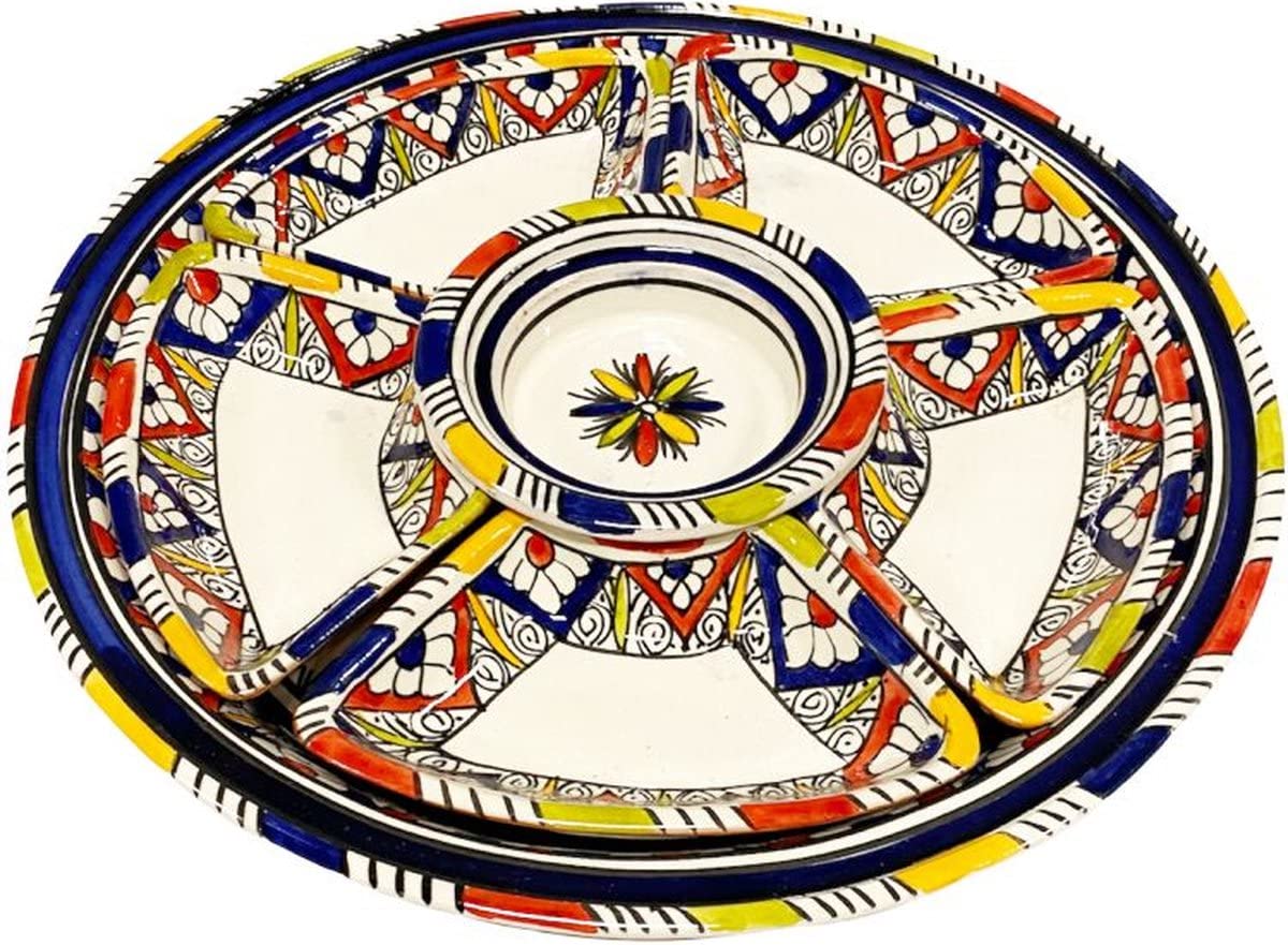 Bunt - Tapasschale Servierset - Dipset - 8-teilig handgefertigt Ø 35 cm