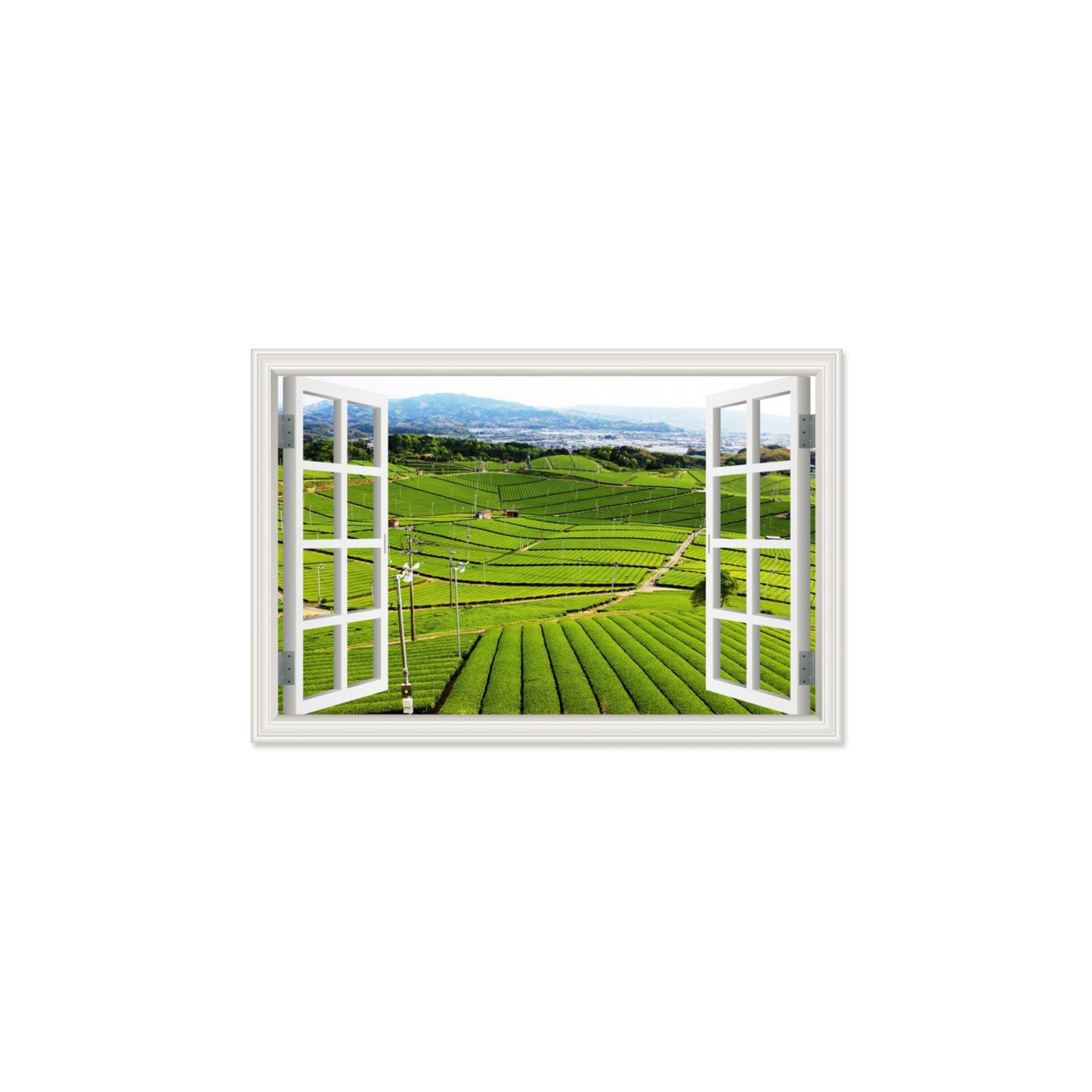 Window Picture Print. Fake Window View Natural landscape Print. Wall Art Window View Yame Central Tea Gardens Painting Decor for Home Walls 80x135cm Internal Frame