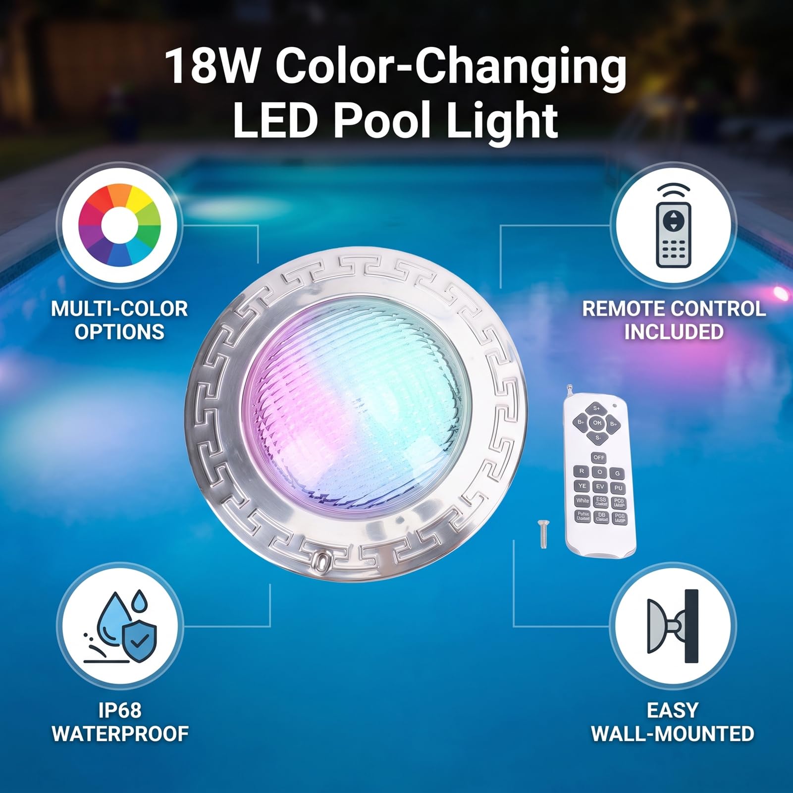 Tnfeeon 18W 12V Acero Inoxidable LED Luz de Piscina Sumergible, IP68