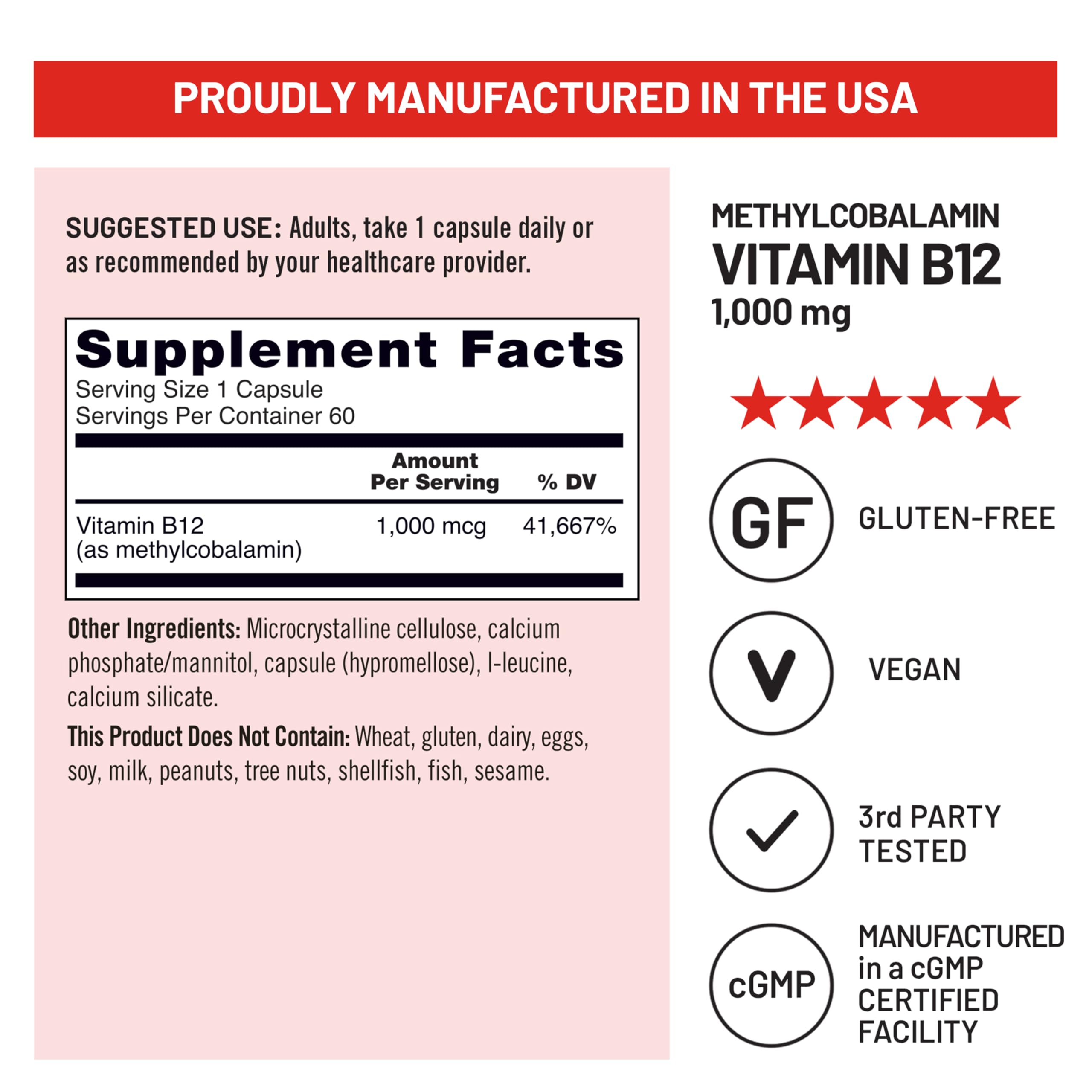 NatureWise Vitamin B12 Methylcobalamin - Active Form for Ultra Absorption - 1000mcg Methylated B12 for Energy, Nerve & Heart Support - Non-GMO, Vegan, USA Manufactured - 60 Capsules[60-Day Supply] — Amazon image 5