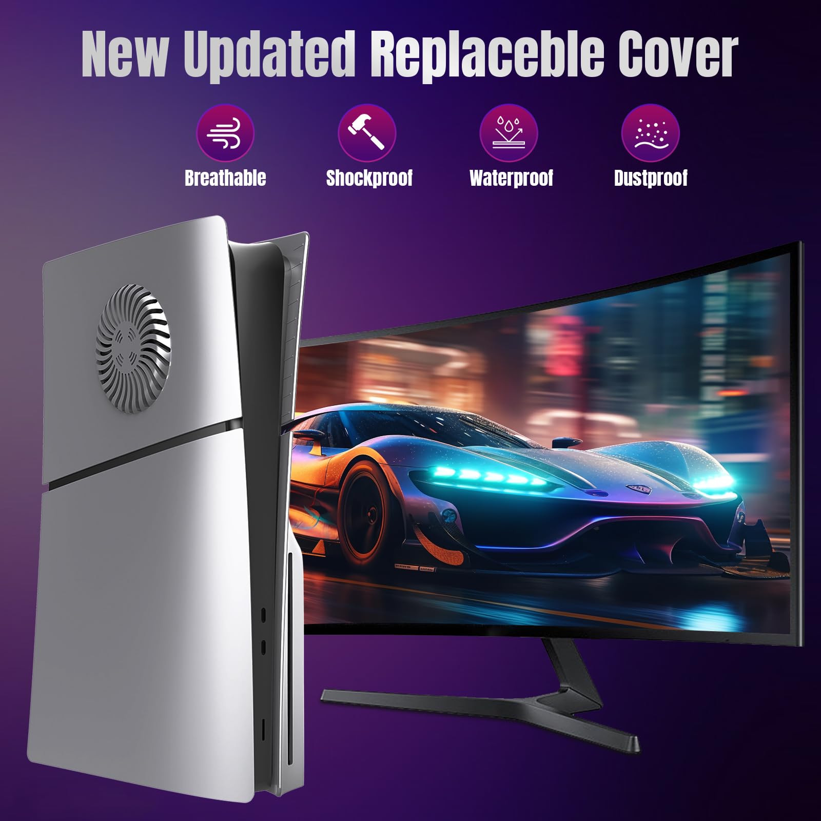 Piastra di copertura Slim Disc Edition con prese d'aria di raffreddamento per console PS5 Slim, pannelli di copertura per Playstation 5, accessori sottili, mascherina protettiva di ricambio (argento)