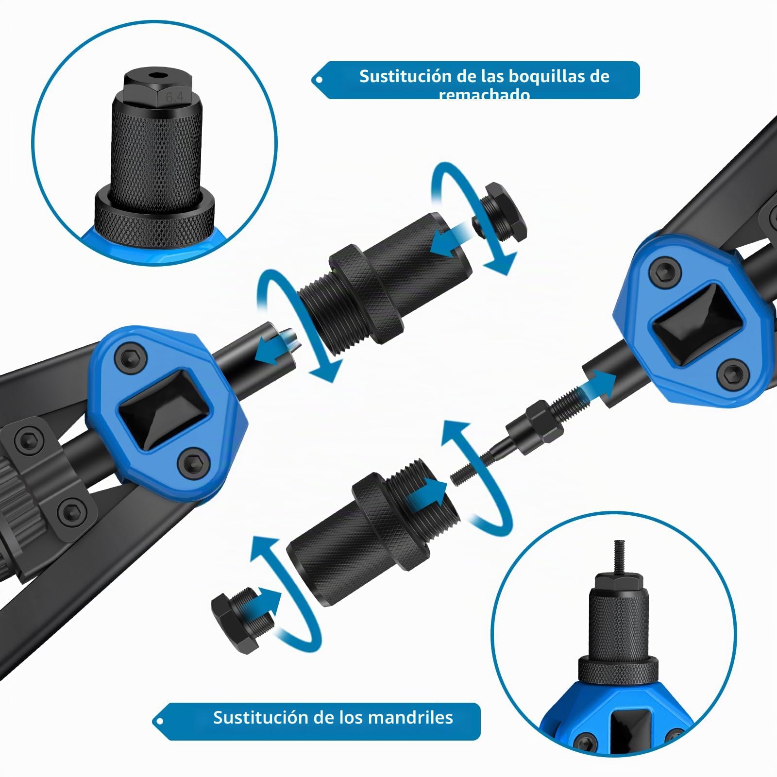 AUTOUTLET Remachadora de Tuercas 2 en 1, Pistola de Remaches de 13 pulgadas con 60pcs Tuercas M3-M10,2,4-6,4 remaches de 50pcs