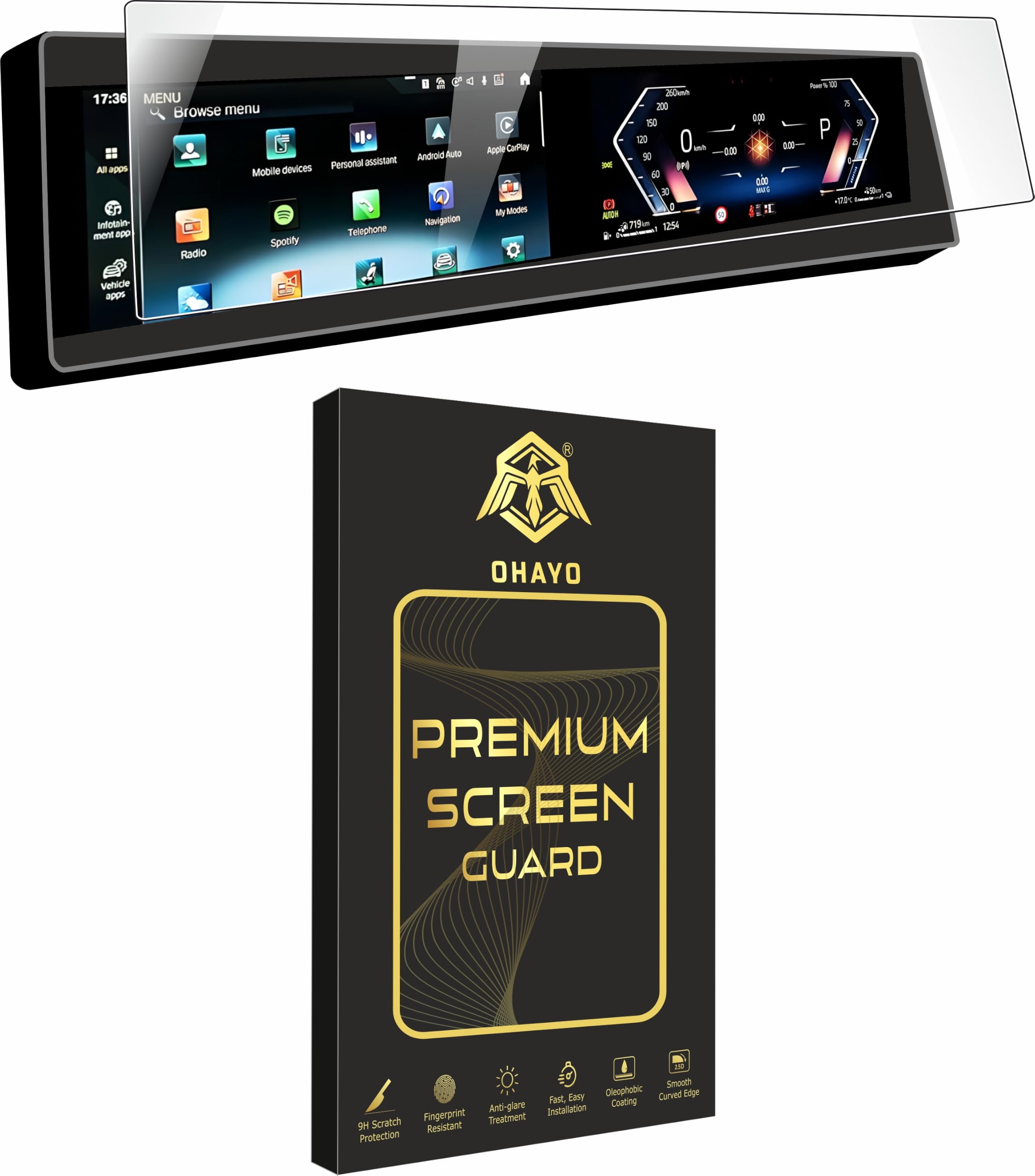 ohayo screen protector for 3 series 330li & m340i infotainment display | 9h hardness, military strength, scratch resistant, hd clear, bubble-free, fingerprint resistant | non-fragile premium film protection for car touchscreen