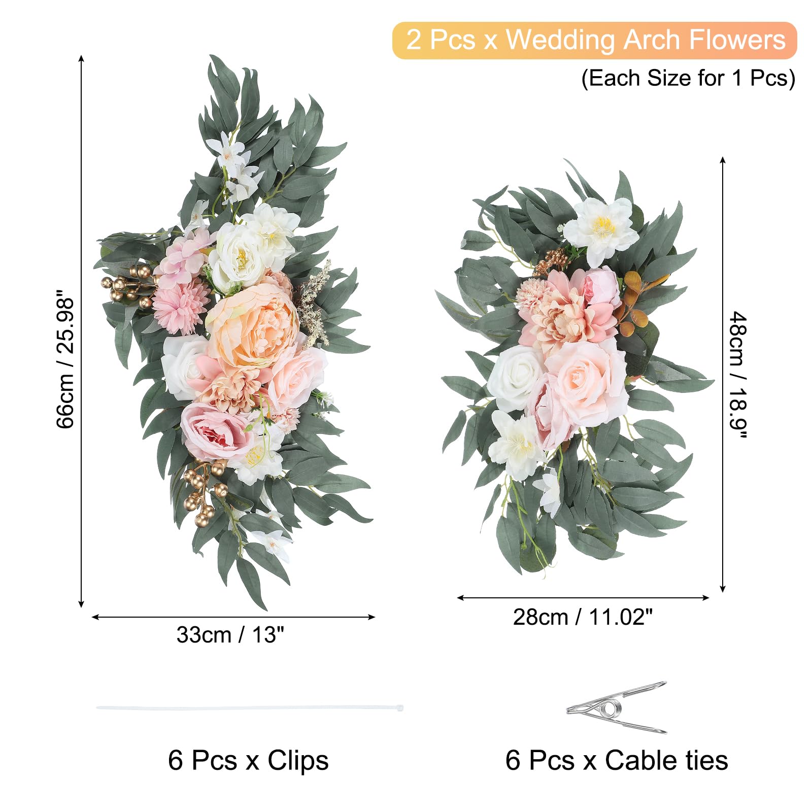 PATIKIL 2 Stück Hochzeitsbogen Blumen für Dekor Champagner/Rosa | Künstliche Seiden Faux Rosenblumen Girlande Blumen Girlanden Hintergrund, mit Blättern Clip Verband