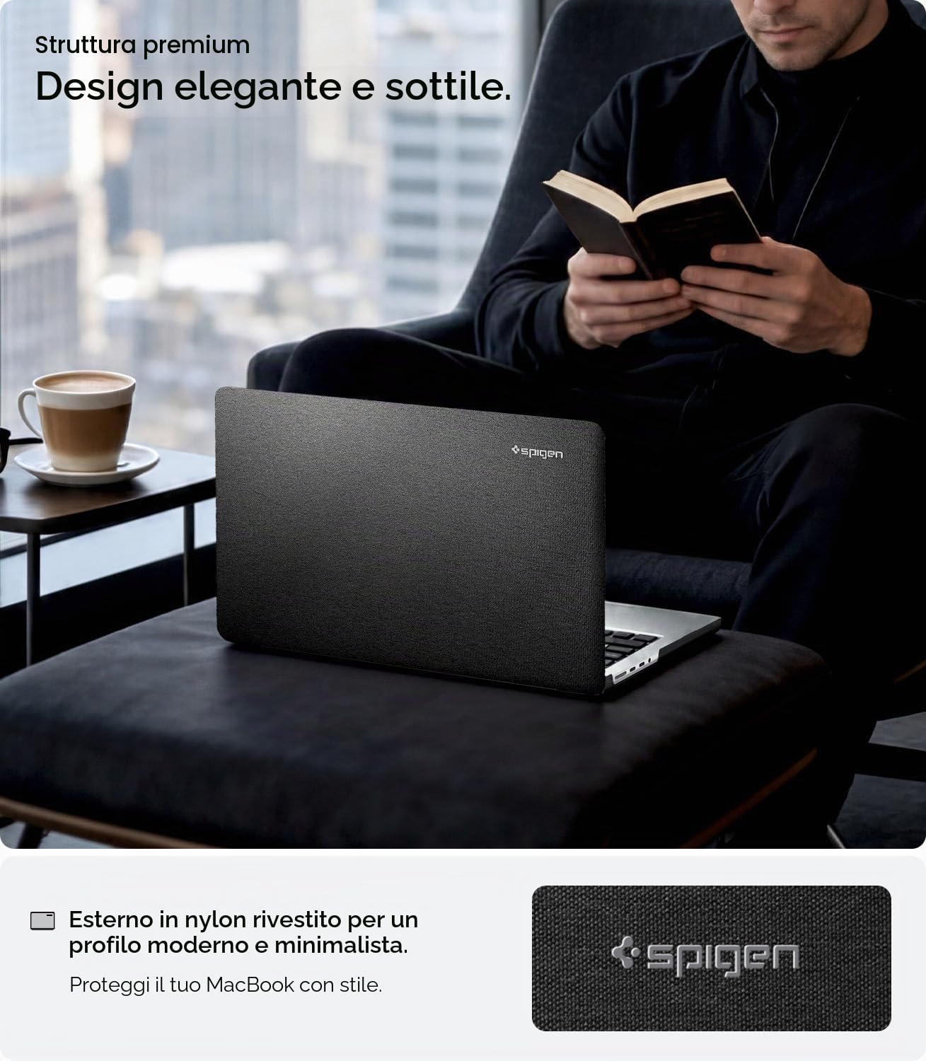 Spigen Cover Urban Fit Compatibile con MacBook Pro 14 pollici M5/M4/M3/M2/M1/Pro/Max (2026-2021), Custodia in Tessuto Anti-Impronta e Antigraffio - Nero