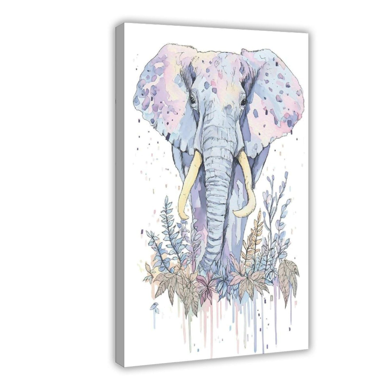 MRYCQ Pastel Elephant Floral Poster Canvas Poster for Bedroom Decor Gift