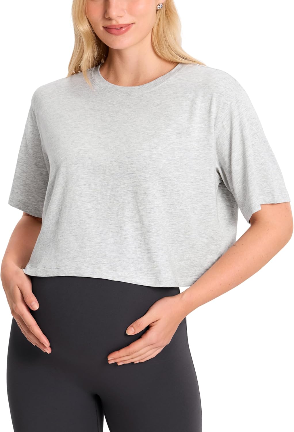 MOMANDA Summer Maternity Crop Top Modal Cotton Short Sleeve Loose Crop Maternity Tshirts Crewneck