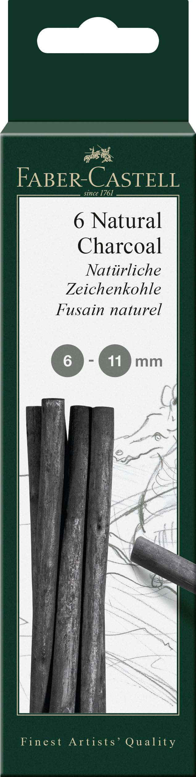 Faber-Castell 129398 - Carboncillo para dibujo Pitt natural, 6 piezas, 6 - 11 mm Dibujo. Técnicas artísticas: Perfecciona tu estilo a lápiz, carboncillo, tinta y pastel y dibuja como un profesional (Hobbies)