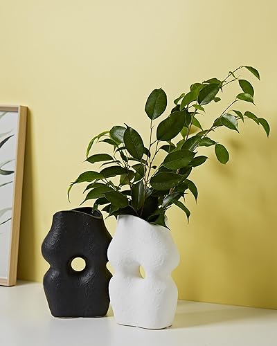 Miniatura 6 de Juego de 2 jarrones de cerámica en blanco y negro, jarrón grande para decoración del hogar, moderno y bohemio, cuerpo femenino, jarrón decorativo