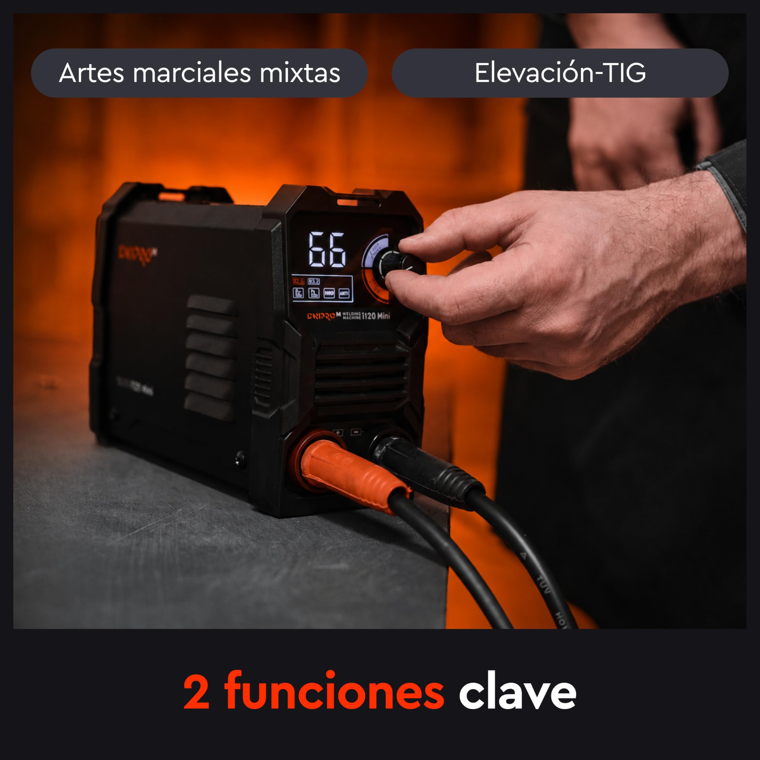 Soldador Inverter 120A MMA 2,06 kg con Tecnología IGBT, Hot Start, Arc Force, Anti Stick y VRD, Pantalla LED y Cables para Electrodos 1,6–3,2 mm – i120 Mini