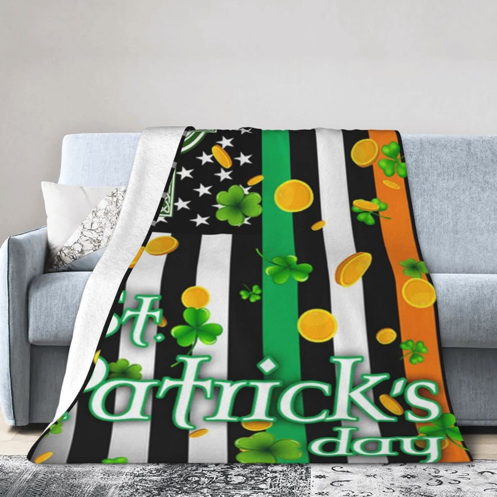 Lsjuee Flannel Fleece Blanket 50"X40" Irish American St Patricks Day Bed Throw Blanket Weighted Ultra-Soft Travel Spring Blankets for Adult Keep Warm