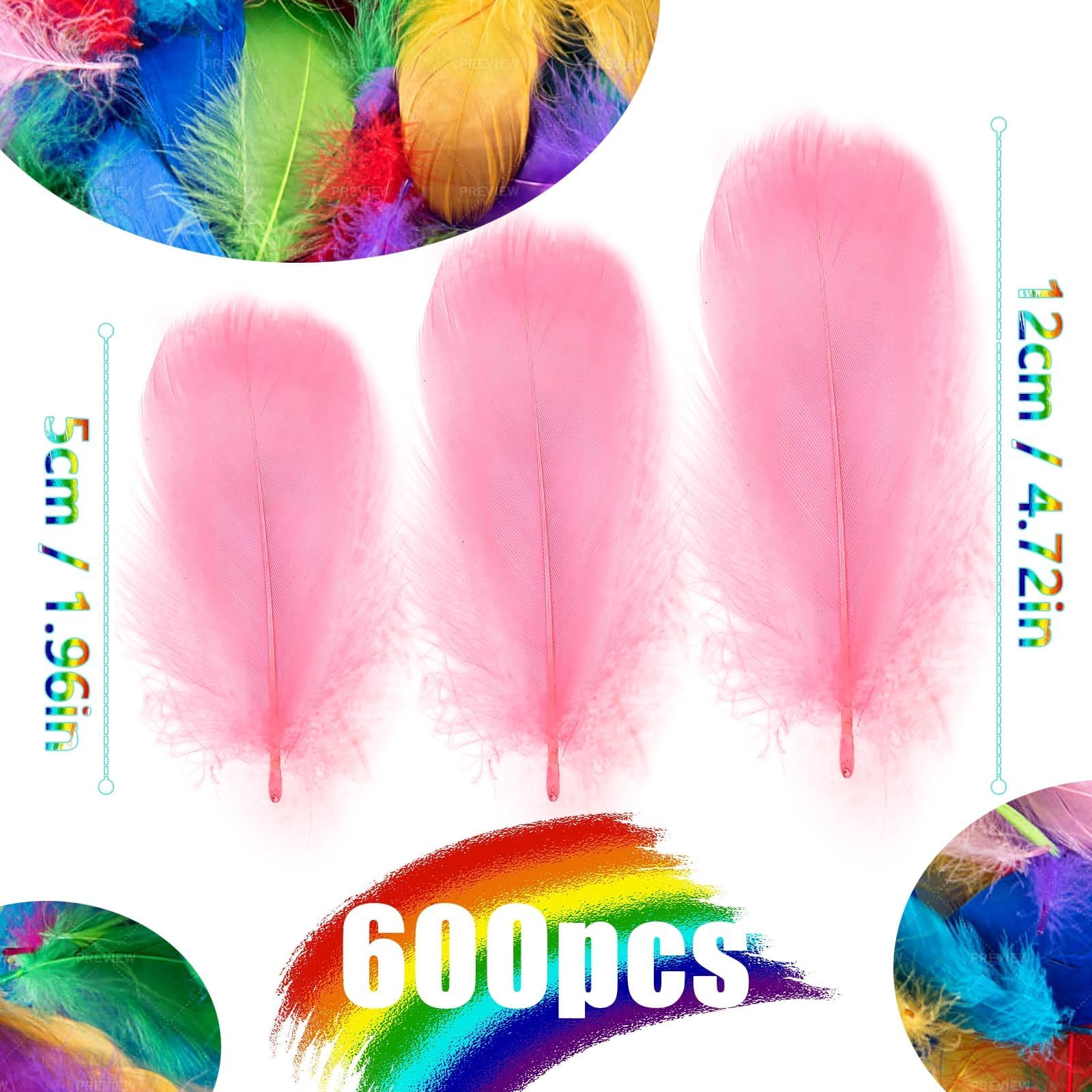 Mbsomnus Feathers for Crafting 600 Pcs Pink Feathers Natural Craft Feathers 5-12 cm Feathers for DIY Crafts Dream Catcher Earrings Headdress Feather Flowers Wedding Party Holiday Decoration - Image 3