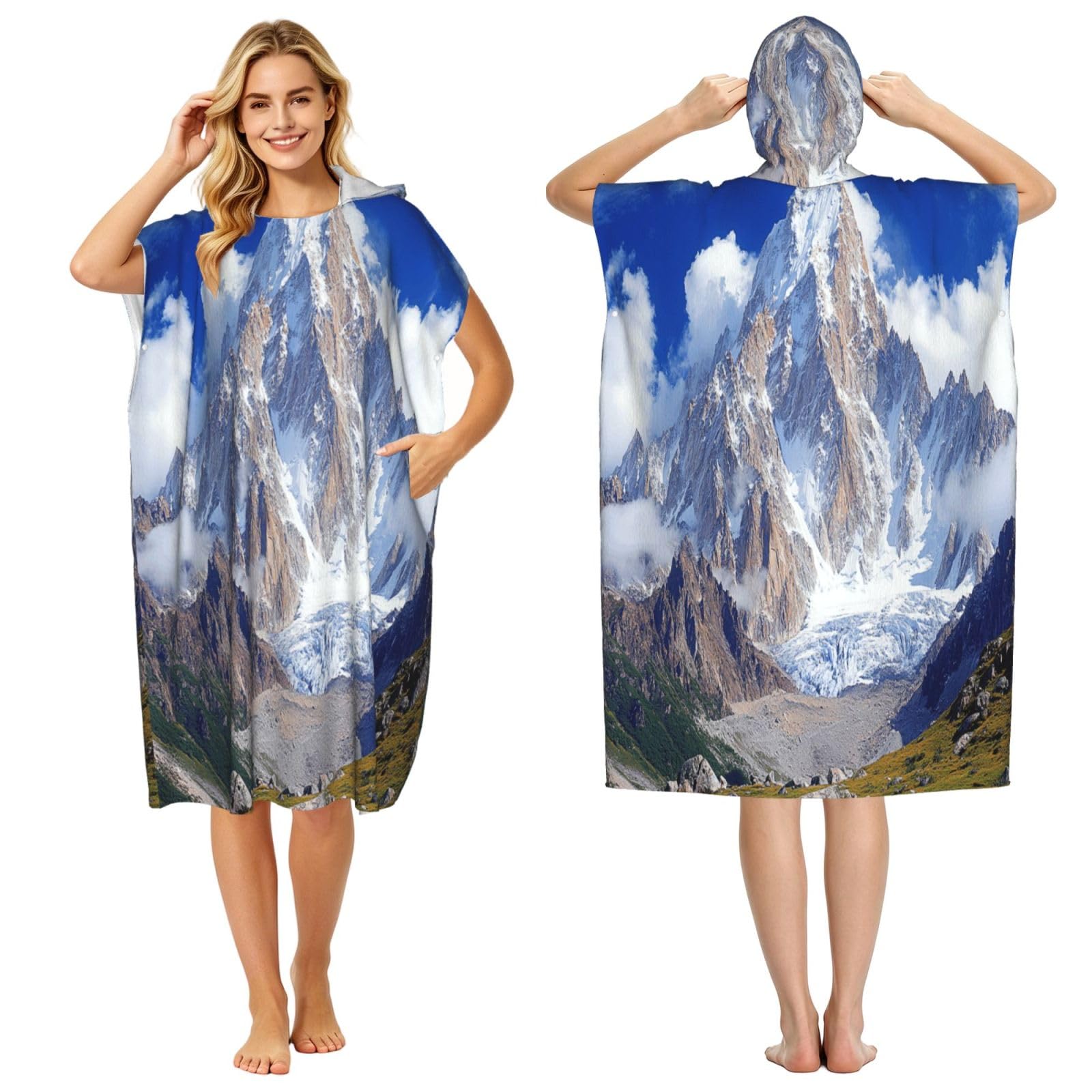 DTHKJNLSF Snow Mountain Adult Hooded Beach Poncho Towel