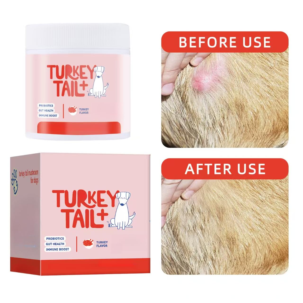 Fungo della coda di tacchino per cani – per intestino, pelle, con supporto immunitario per lipomi, grumi e protuberanze - Vitamine per animali domestici
