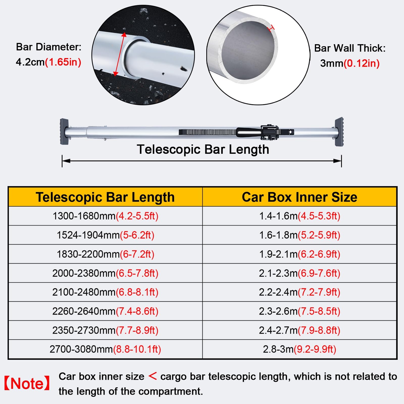 Generico Barra di carico telescopica per carichi Pesanti per Camion e rimorchi - Asta di Fissaggio Regolabile, Cuscinetto Antiscivolo, Supporta 300 kg - Disponibile in Set da 1/2/3/4 (1,8-2,2 m)