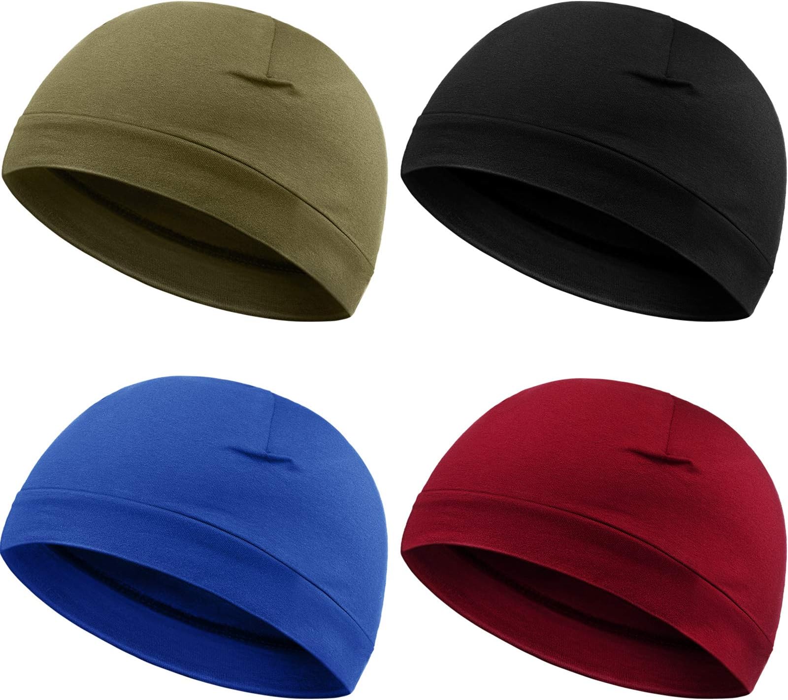 4 Pcs Cotton Skull Caps for Men Women Breathable Beanie Thin Sleep Hat Night Running Cap Helmet Liner for Cycling Gym