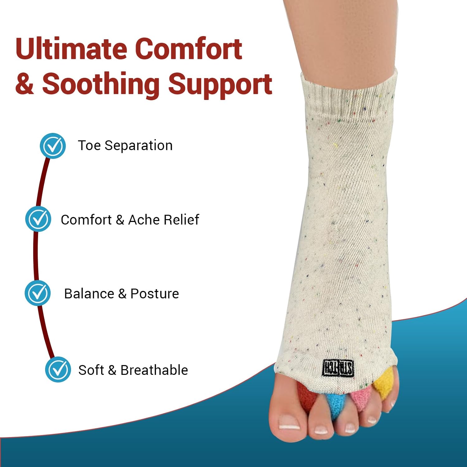 Toe Separator Socks by Stretch; Foot Realignment and Relief from Bunion Pain and Foot Issues - One Size Fits Most