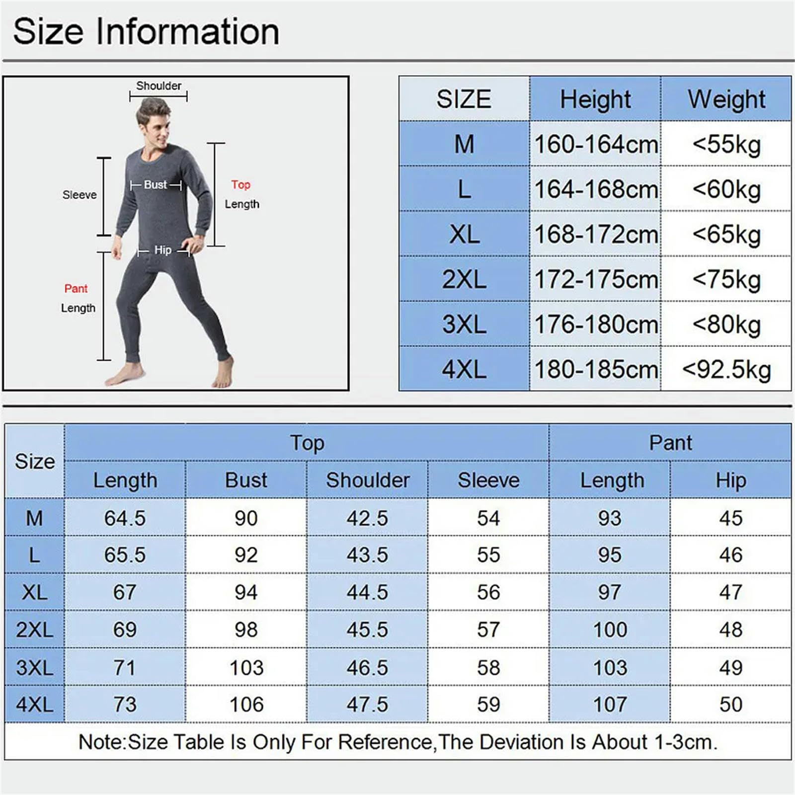 MdybF Abbigliamento Termico da Uomo S-XXXXL Uomini Set di Biancheria Intima Termica più Dimensioni Maschi