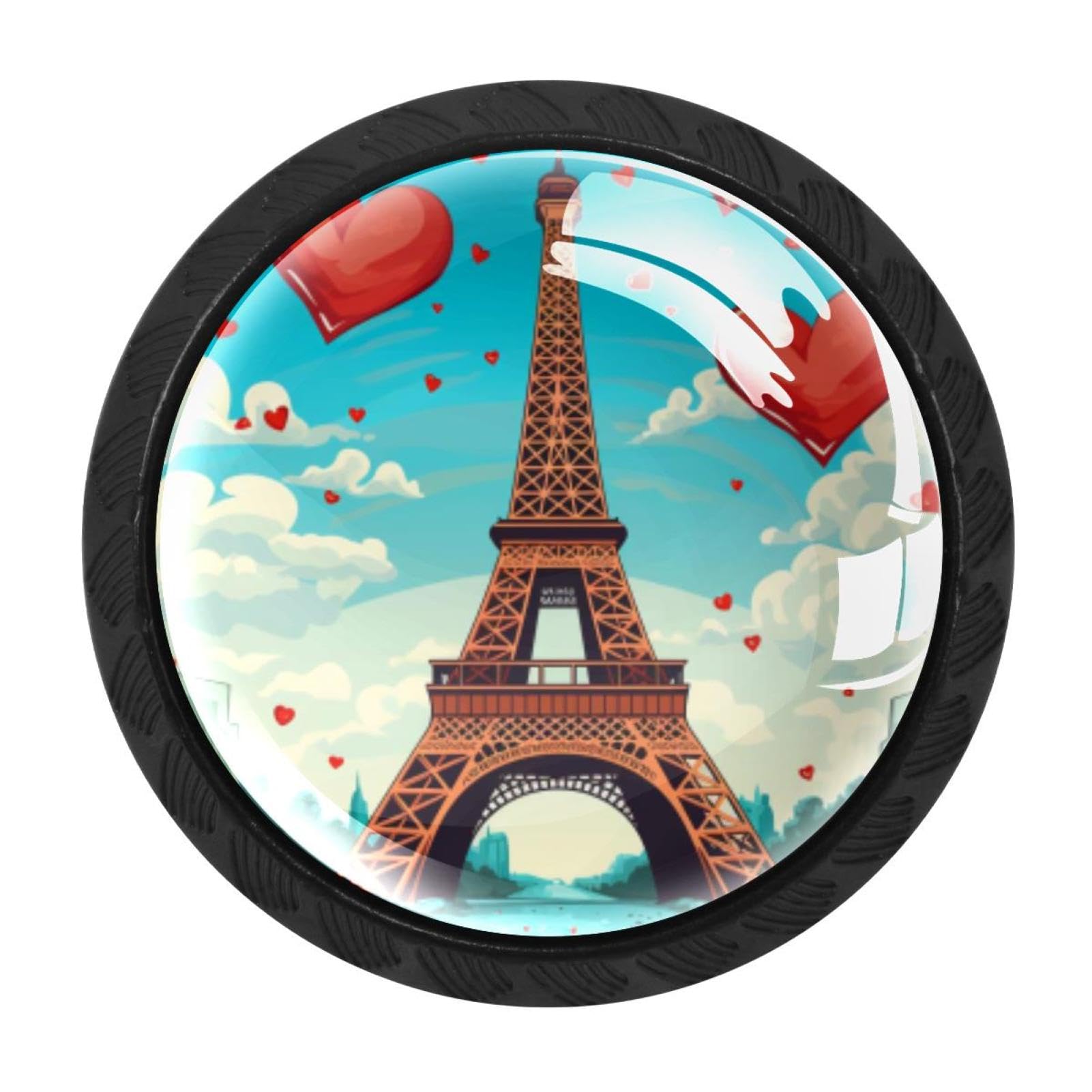 Chenzzzz Multicolored 02 4 Pack Cabinet Knobs Black Drawer Knobs Round Kitchen Cabinet Knobs Eiffel Tower Valentine's Day Cabinet Handles Hardware Dresser Knobs And Pulls For Bathroom Cabinets