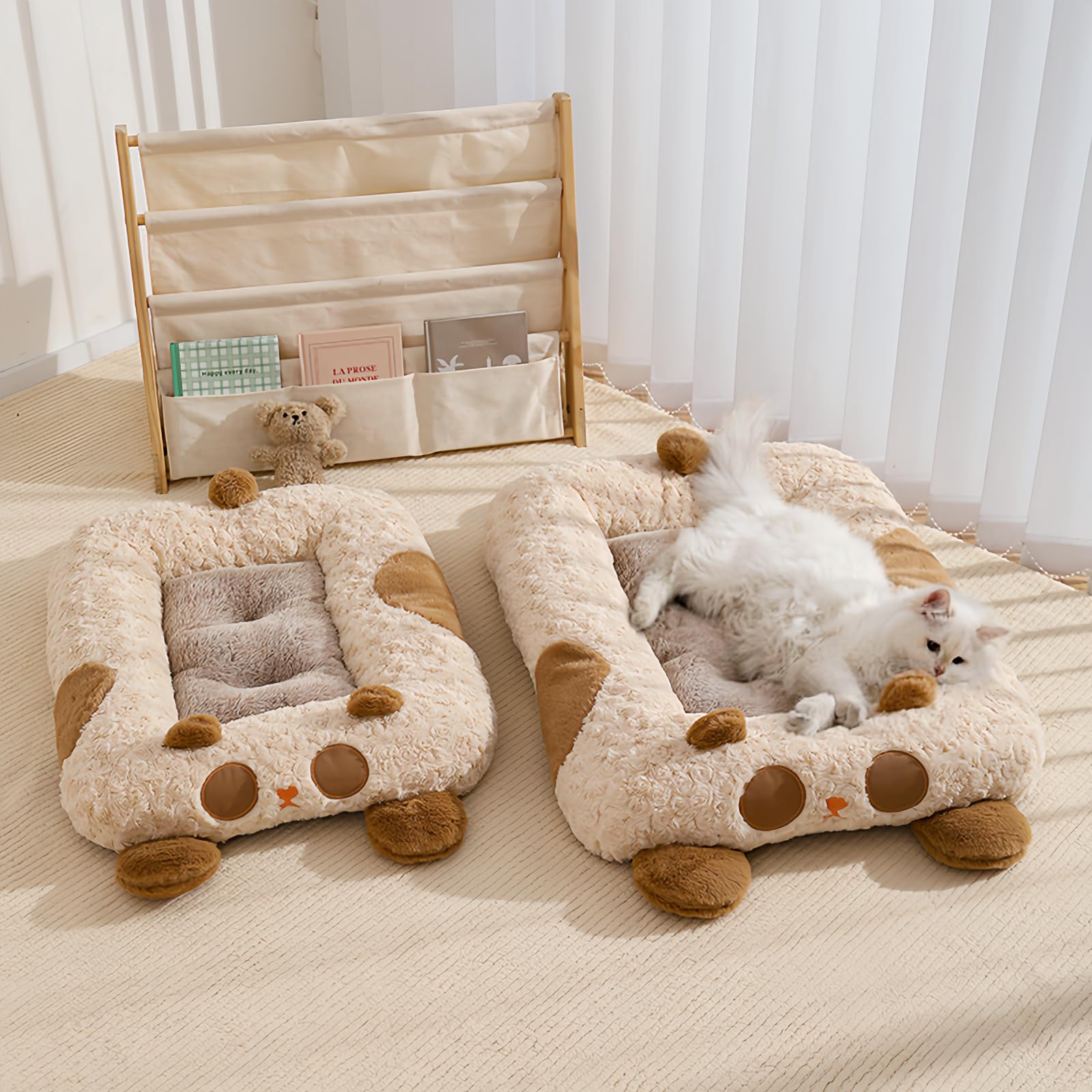 Cute Animal-Shape Cat Mat Warm Plush Pet Sofa Bed for Indoor Cats and Mini Dogs (Deer)