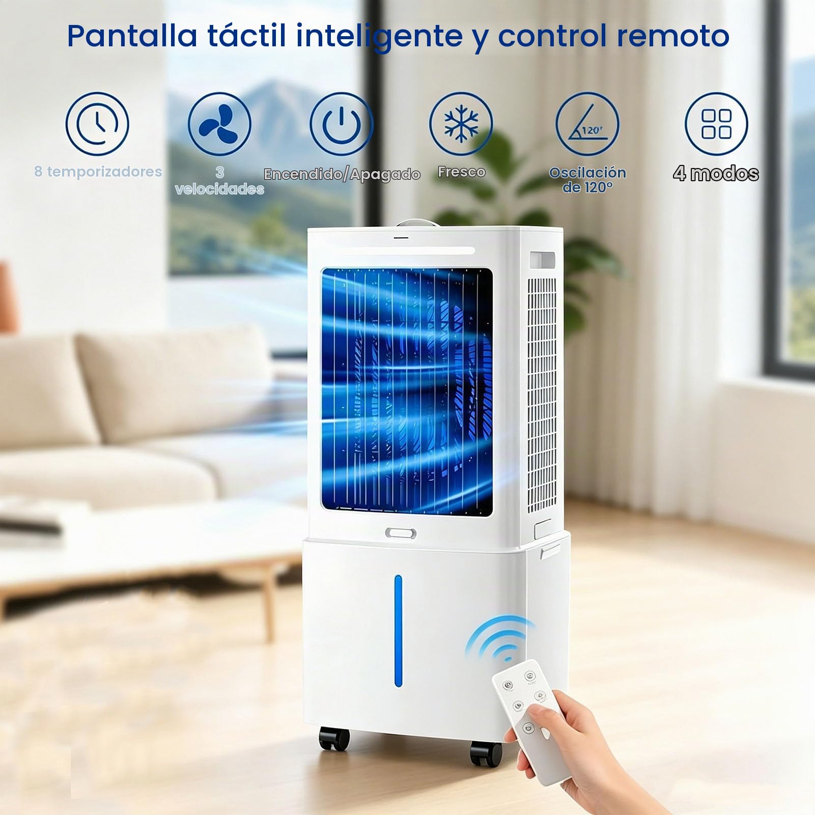 24L Climatizador Evaporativo, 65W, Función Fría, Ionizado y Ventilador, 3 Velocidades, 3 Modos, Panel Táctil, Temporizador 12h, Mando a Distancia, para Oficina Hogar