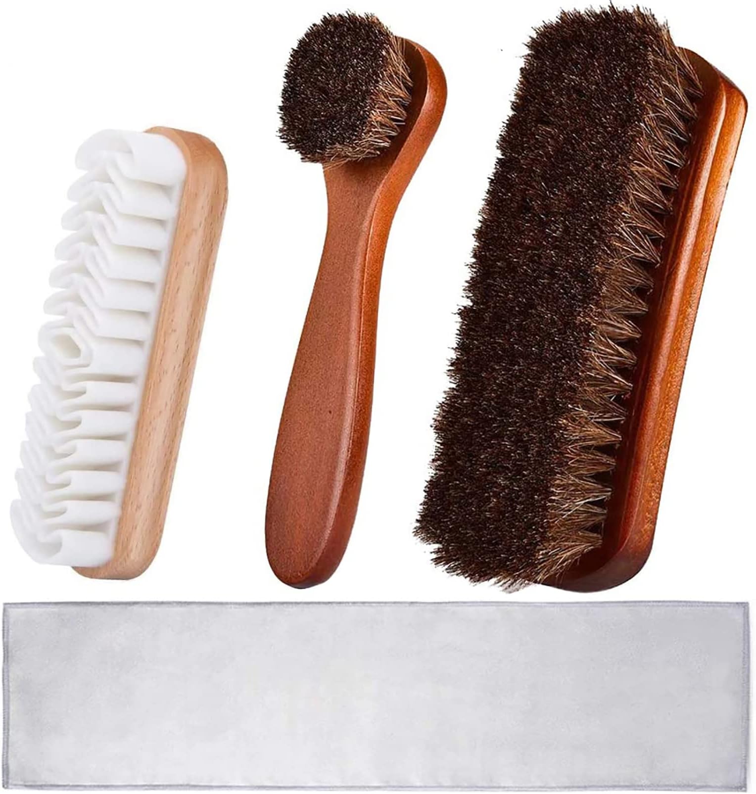 KY-TechKY-Tech Premium Shoe Brush, Suede Brush Shoe Polish Brushes Horsehair Shoe Brush Boot Brush High Shine Polishing Buffing Brushes with Buffing Cloth for Boots, Shoes, Car Seats, Sofas, Bags