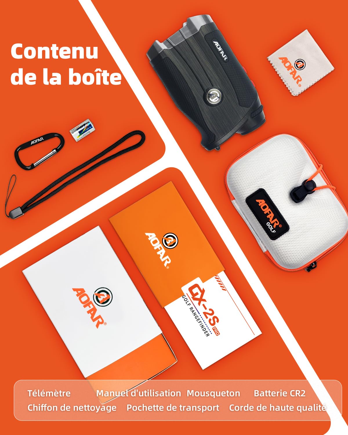 AOFAR GX-2S Pro Télémètre Laser Golf et Chasse 1000Y, Compensation de Pente on/Off, Verrouillage du Drapeau avec Vibration, Distance Horizontale, Mesure d'angle, Haute Précision