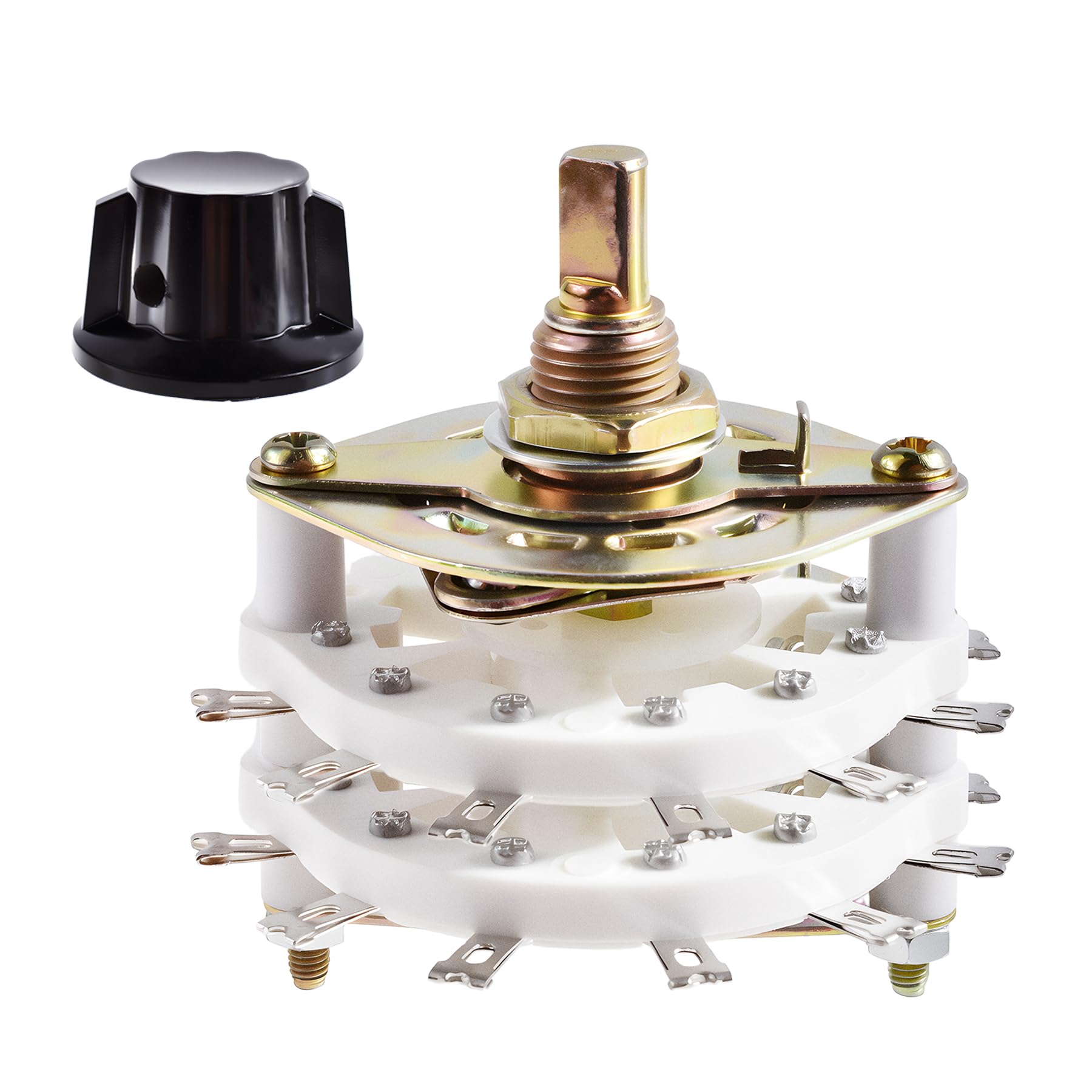 FOCMKEAS KCT Rotary Band Switch 2P7T 2 Pole 7 Position Band Channel Rotary Selector Switches 2 Deck Waveband switches with Knob for TV, Radio, Electronic Device