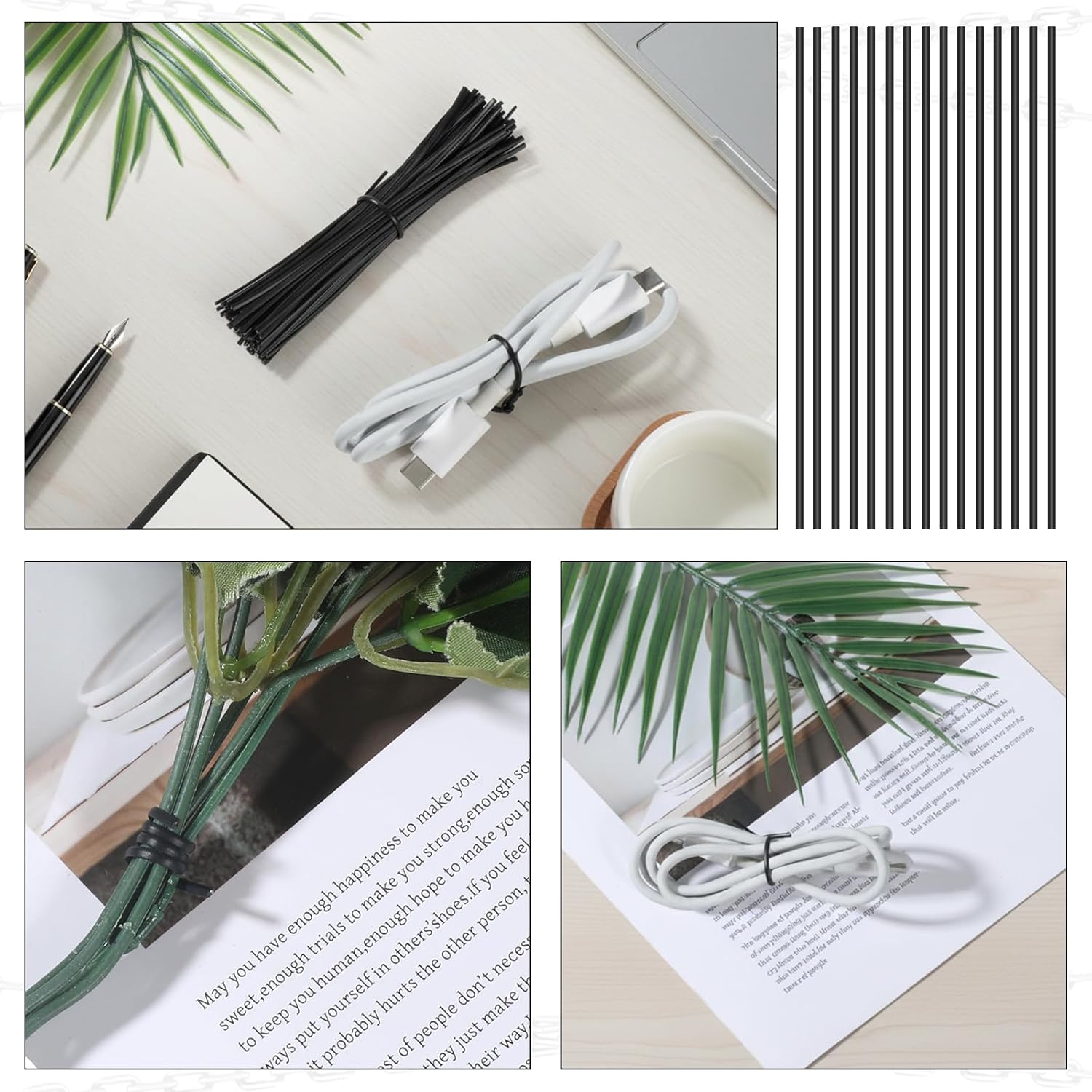 250 Piece Black Metallic Twist Ties, 6 Inch Metallic Twist Ties for Bags Reusable Cable Bread Tie Plant Wire Twists Tie Fastening with Rugged Metal Innercores for Cable Organize Household Office Use