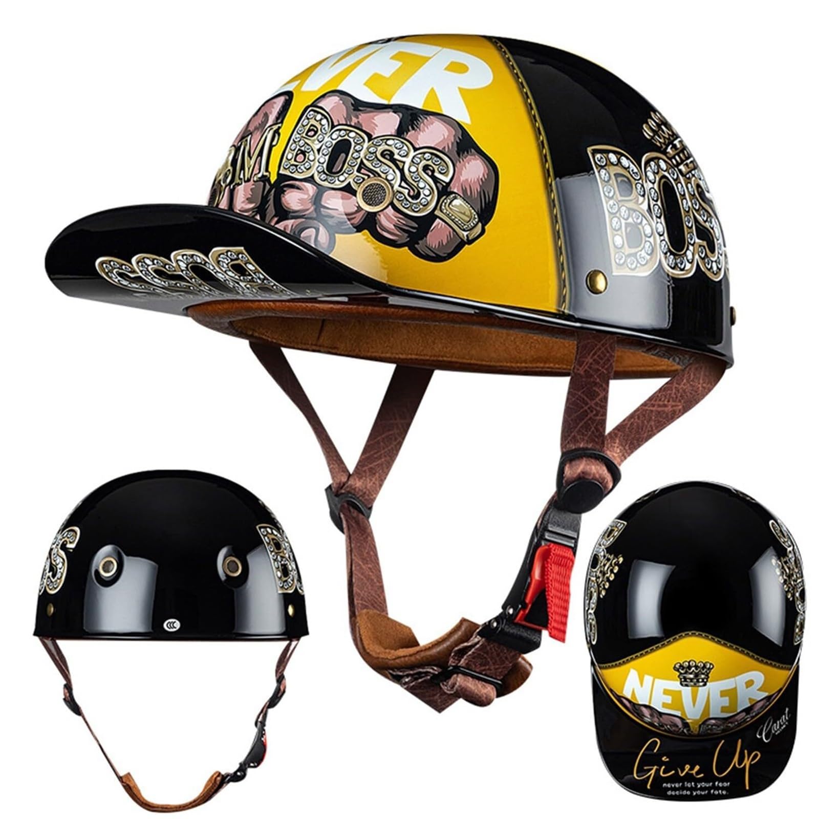 Casco da moto vintage con berretto da baseball, retrò con visiera estesa e certificazione ECE, moto jet da uomo e da donna for cruiser, ciclomotori, scooter