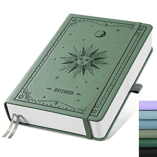 EMSHOI Lined Journal Notebook - 320 Numbered Pages, A5 College Ruled Notebooks with Contents, 100GSM Thick Paper, Hardcover Leather Journals for Women Men Work School Writing, 5.75 x 8.38-Green - Green - A5 Lined
