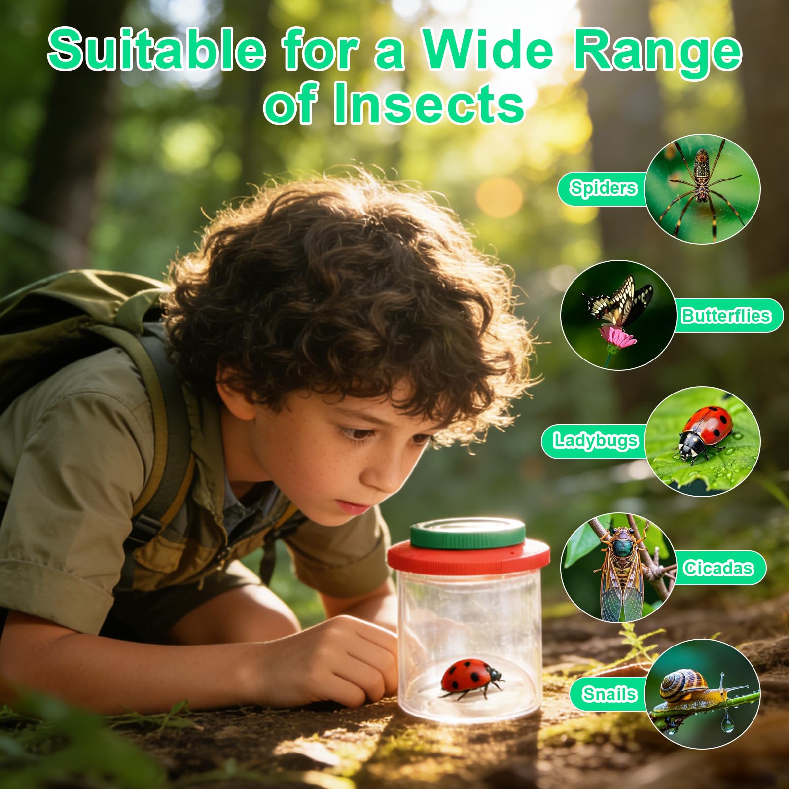 Becherlupen für Kinder,2 Stück Insektenfänger,Becherlupen für Kinder Lupenbecher Insektenfänger,mit Schmetterlingsfangnetz,Pinzette,Kleinkindspielzeug für Outdoor Wissenschaft Natur Erkundung