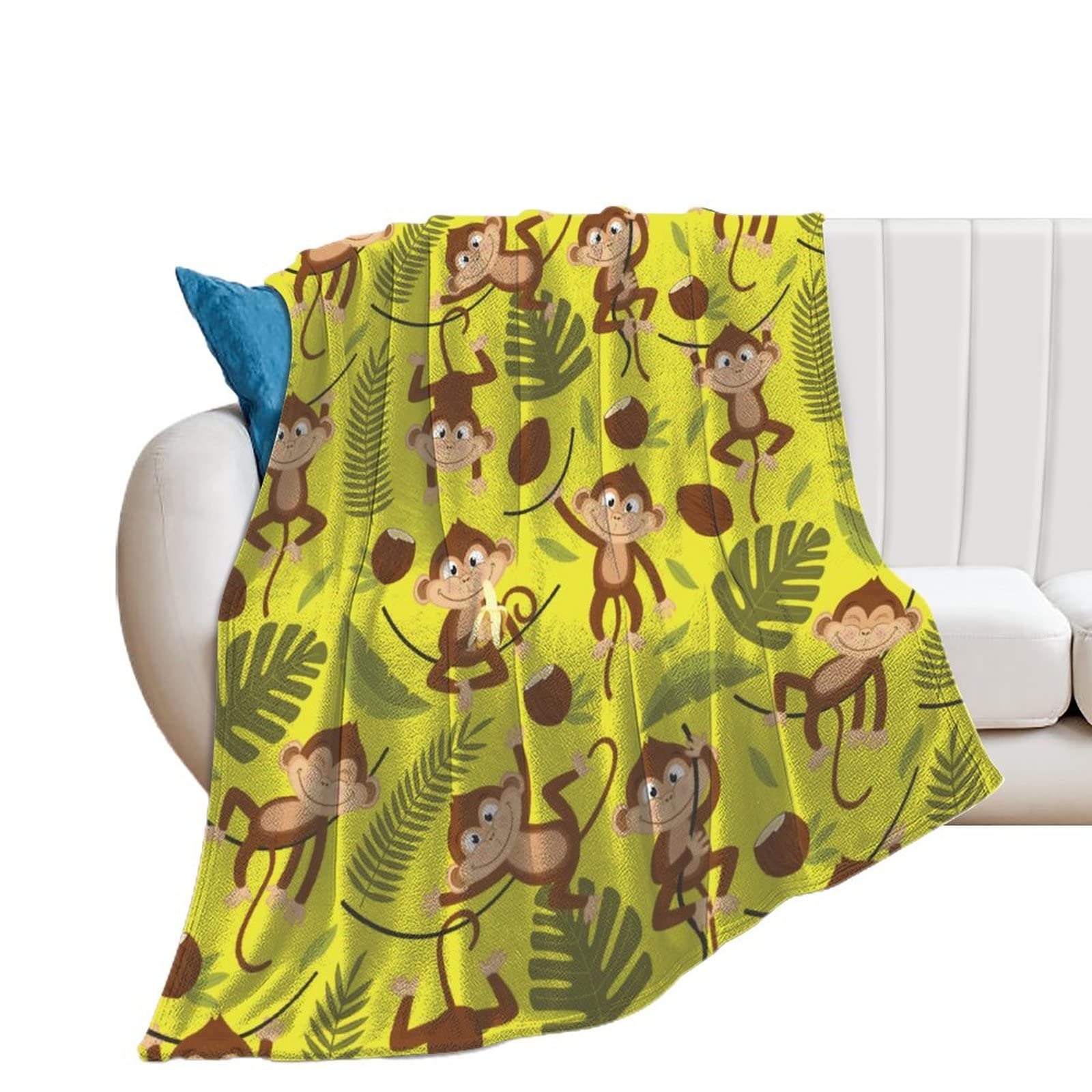 Monkey Coconut Leaf Banana Blanket Soft Lightweight Flannel Fleece Throw Blanket for Bed Sofa Couch Travel Beach 40"x50"