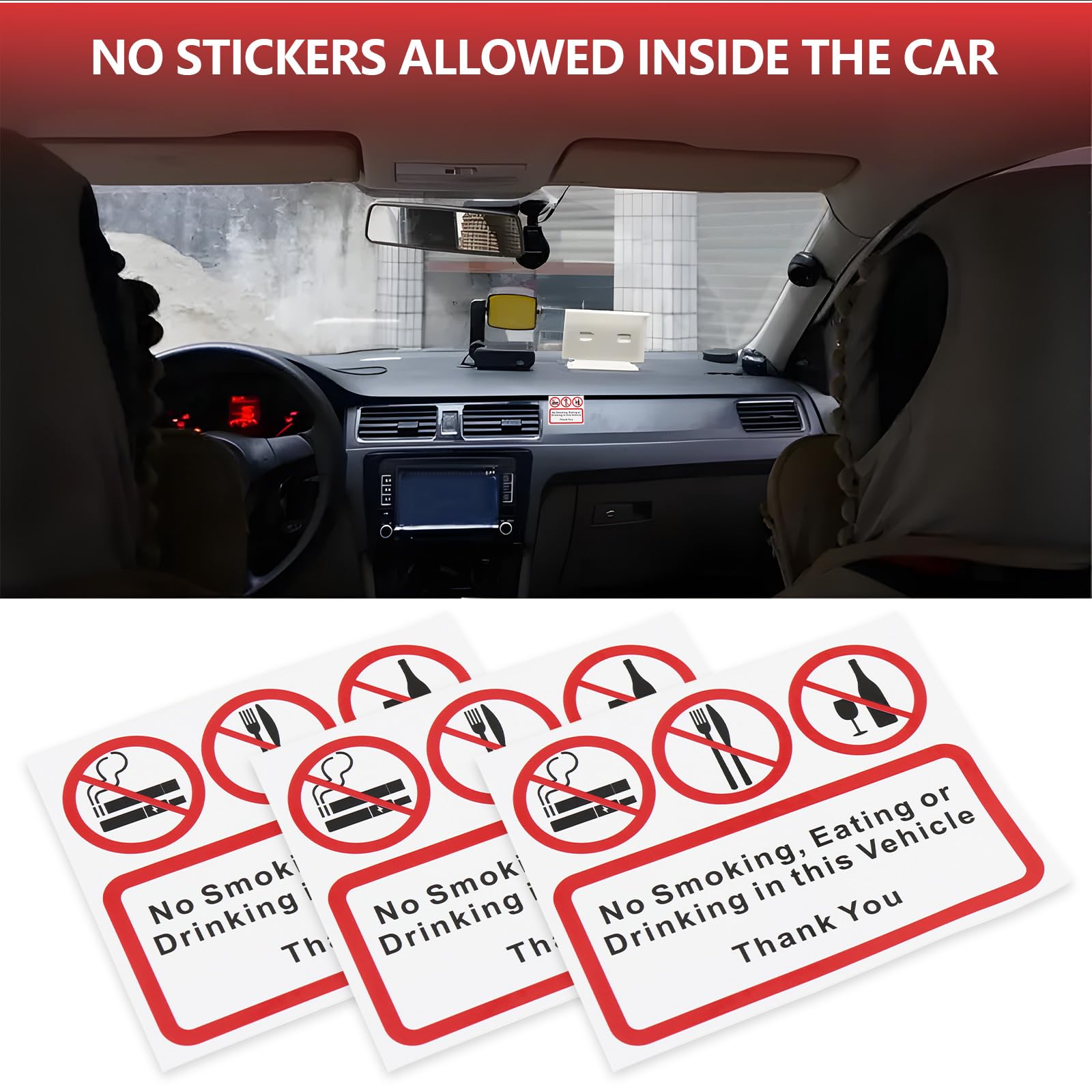 Taxi Driver Rkomi Confezione Da 2 Adesivi Vinile "Non Fumare, Mangiare O Bere" Per Auto 9x11 Cm - Impermeabili E Riflettenti Adesivo Riflettente - Foto 6