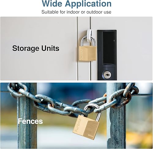 Miniatura 7 de Puroma 1 candado con llave impermeable de latón macizo, candado de 1.1 pulgadas con llaves para cobertizos, unidad de almacenamiento, armario de