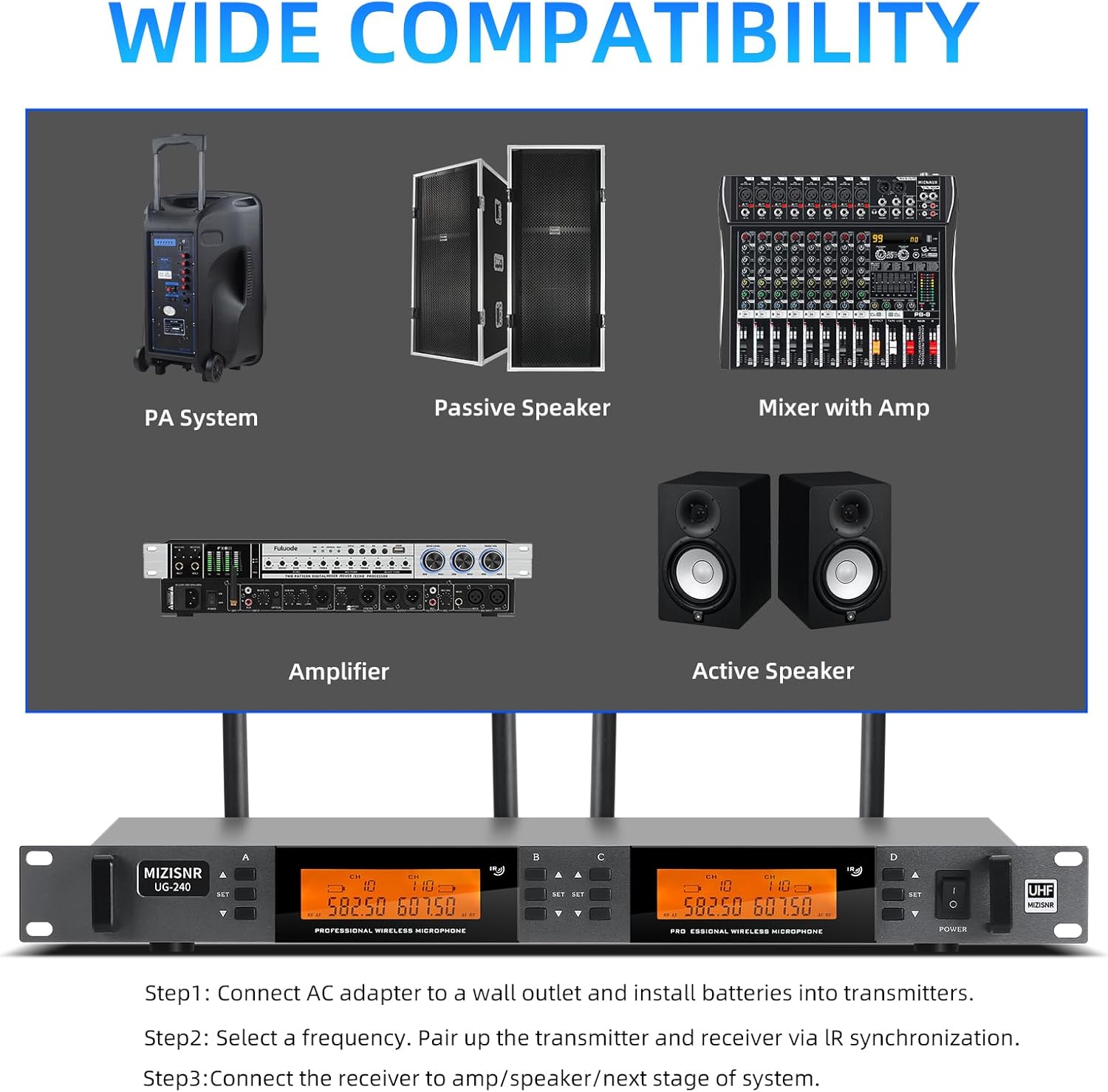 4 Channel Wireless Lapel Microphone System, UHF Metal Receiver Headset Lavalier Mics Set with 4x100 Adjustable Frequency 300ft Range for Church Karaoke Meeting Preaching(4 Bodypack, UG-240) - Image 8