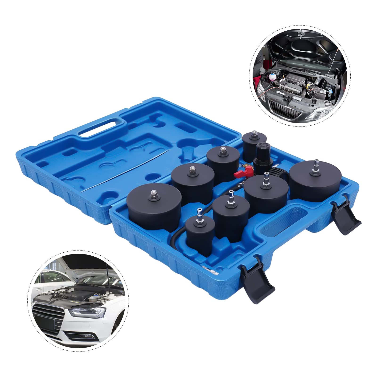 9 pezzi Turbo System Tester di perdite Turbo Boost Kit Tester di perdite, sistema turbocompressore, kit di prova di perdite con 4 paia di adattatori graduati da 1,38 ''-3,54 ''