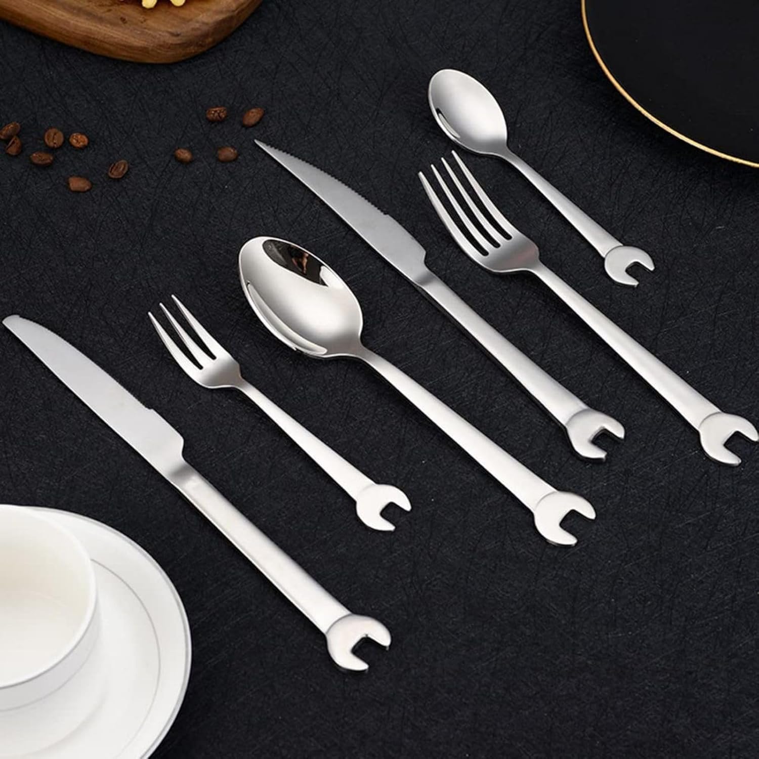 24 PCS Stainless Steel Cutlery Set Wrench Handle, Knife, Fork, Spoon Tableware Set for 4,Personalized Gift
