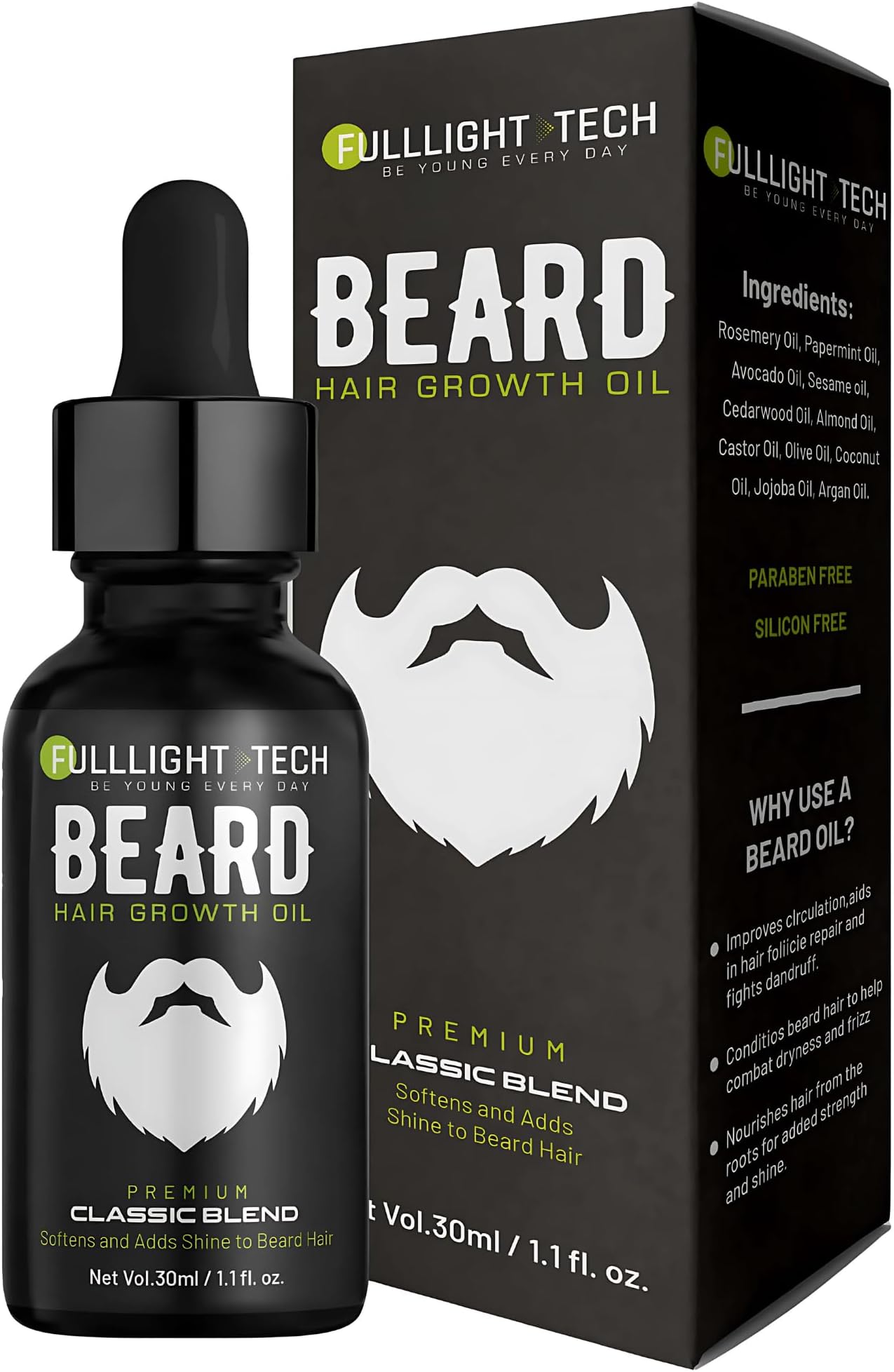 Beard Growth Oil for Men Fast Growth 30ml | Best Beard & Mustache Growth Oil | Patchy Beard Fix, Beard Conditioner, Moisturizer & Grooming Care for Soft, Healthy Beard