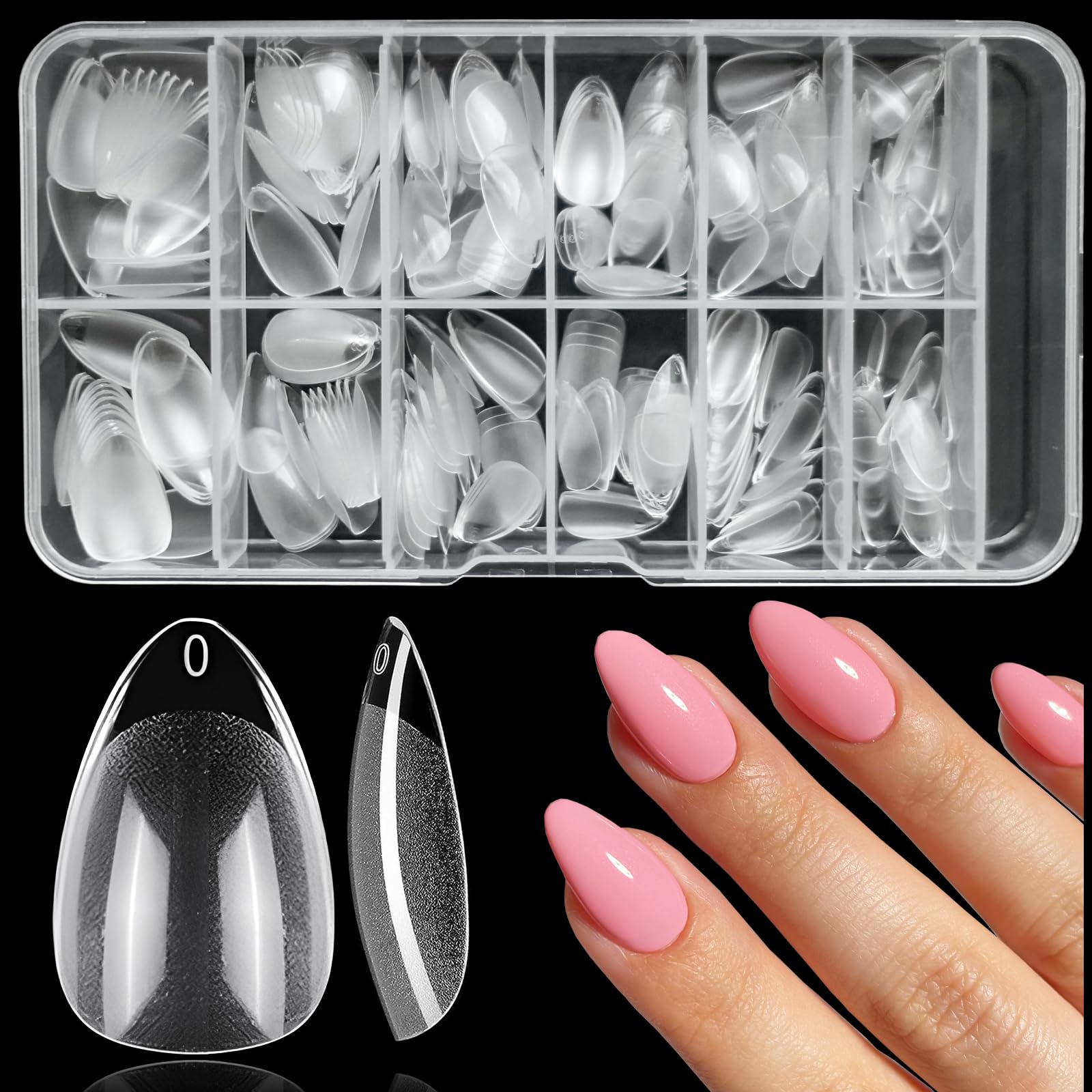 Lifextol 240pc Almond Gel Nail Tips Short Fake Nails Clear Press on Nails Acrylic Nails Tips, 12 Size XS Full Cover Nail tips Almond Soft Gel Nail Tips False Nails Extension Artificial Fingernail