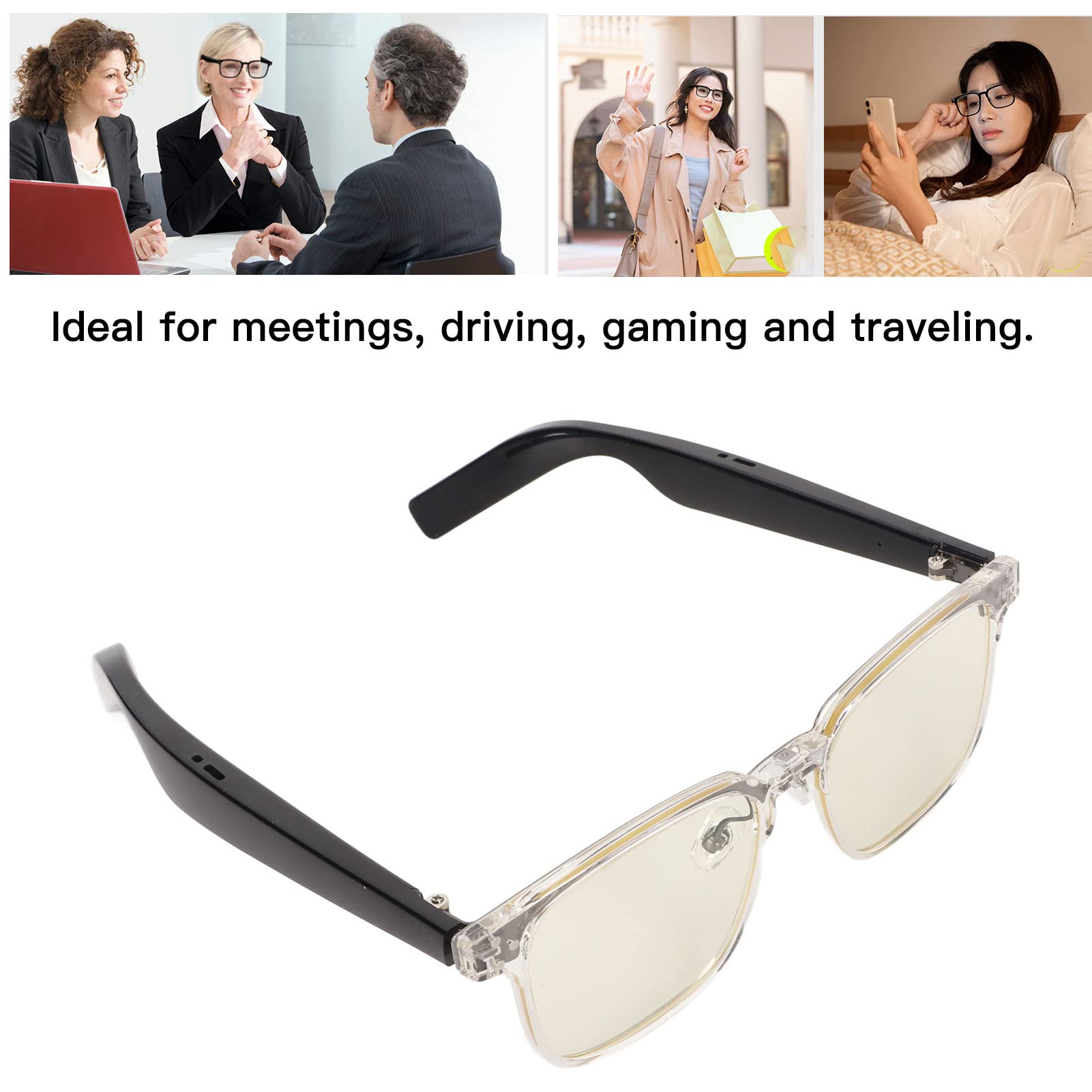 Gafas Inteligentes, Auriculares con Manos Libres, Gafas Bluetooth, Antiluz Azul, Resistentes Al Agua, para Música, Reuniones, Conducción, Juegos, Viajes, Batería de 6 Horas