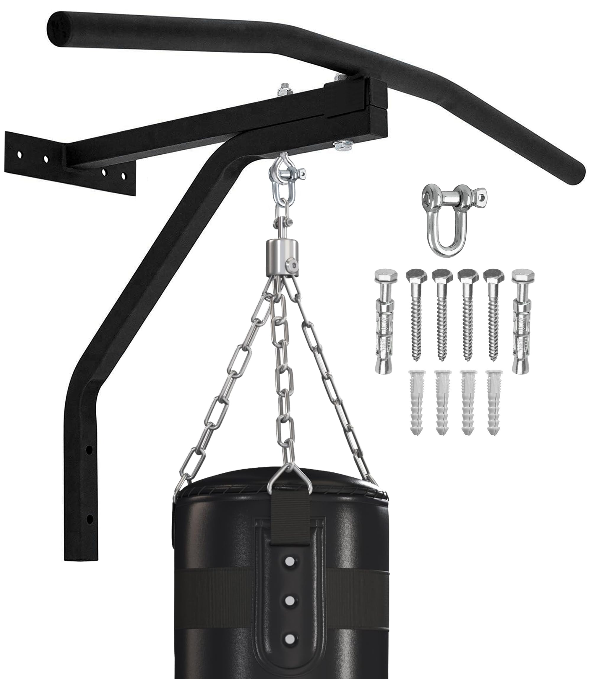 Wall Mounted Pull Up Bar with Punch Bag Hanger – 2-in-1 Chin Up Bar Bracket for Home Gym Fitness, Boxing, Kickboxing & MMA Training Equipment