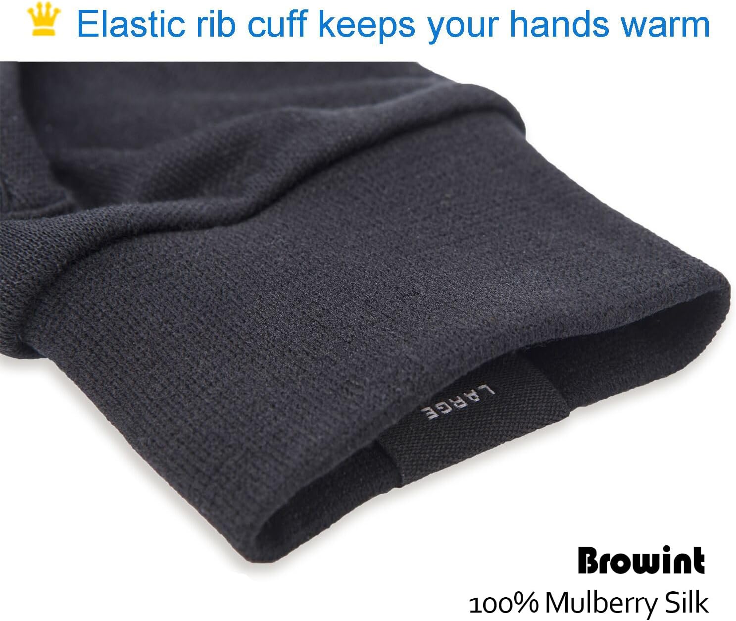 Browint Silk Glove Liners for Cold Weather Black Unisex Thermal Silk Gloves S M L XL XXL - Image 2